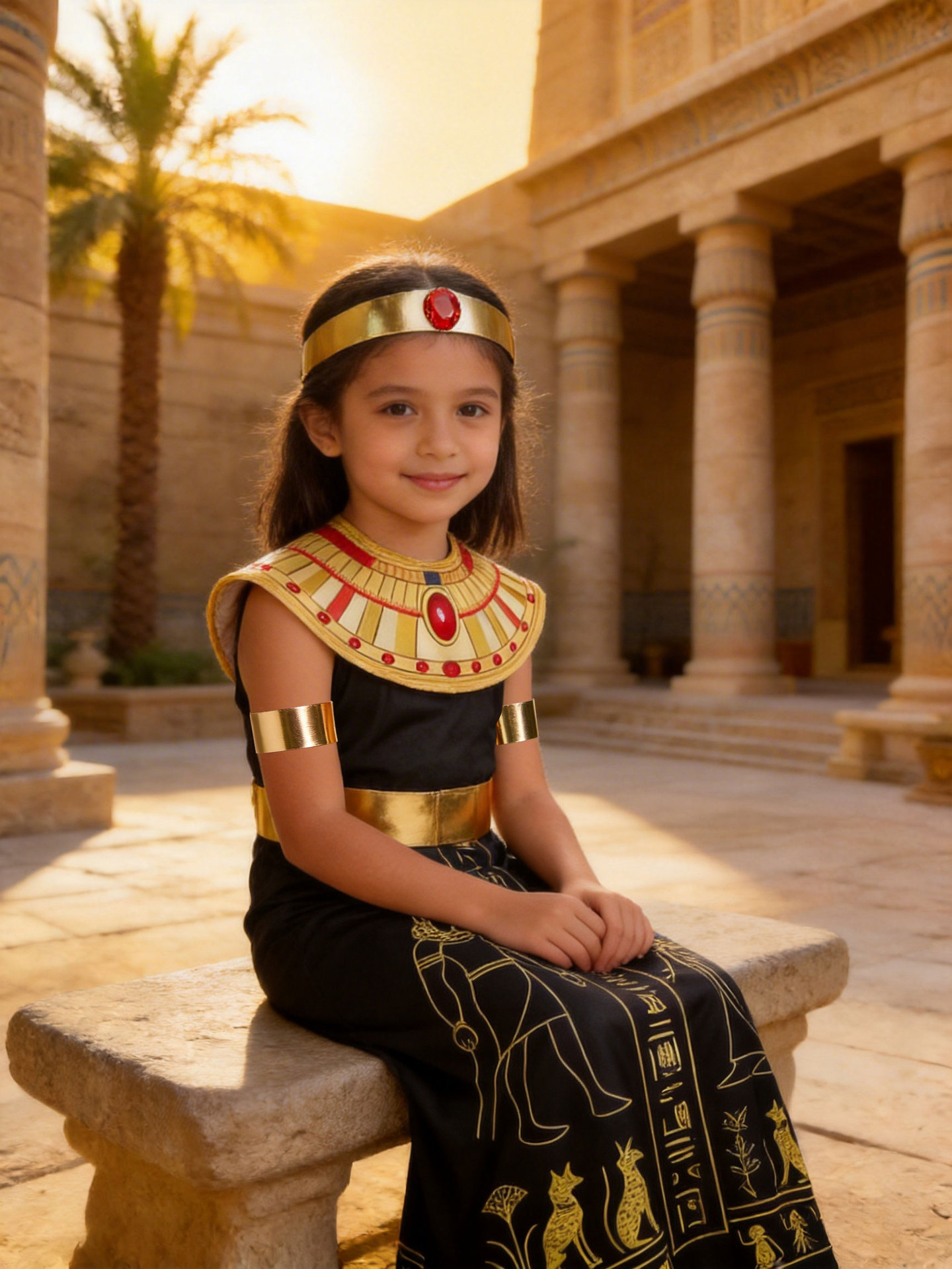 (130CM) Kids Egyptian Queen Cleopatra Costume Pharaoh Dress for Halloween Masquerade Party Roleplay