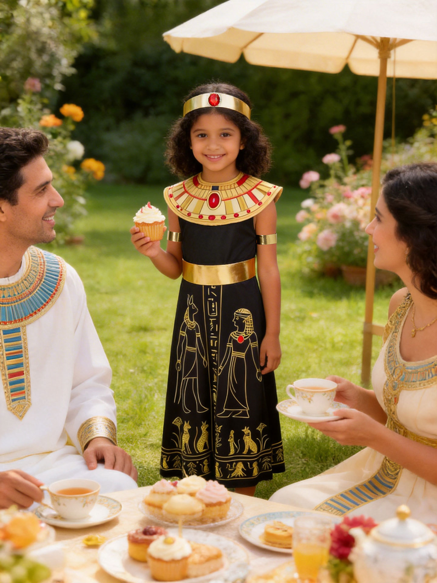 (130CM) Kids Egyptian Queen Cleopatra Costume Pharaoh Dress for Halloween Masquerade Party Roleplay