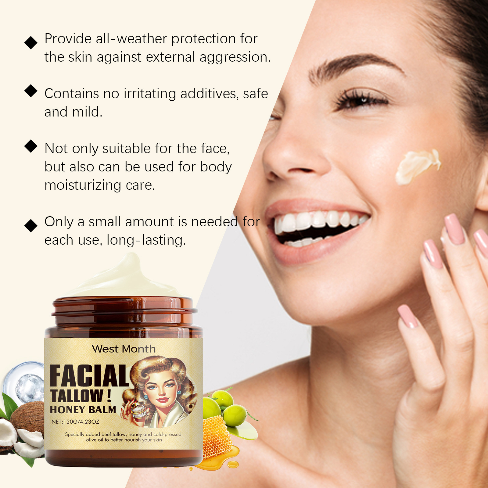 Tallow Honey Moisturizing Cream For Deep Hydration Nourishing And Soothing Dry Skin Daily Face And Body Care
