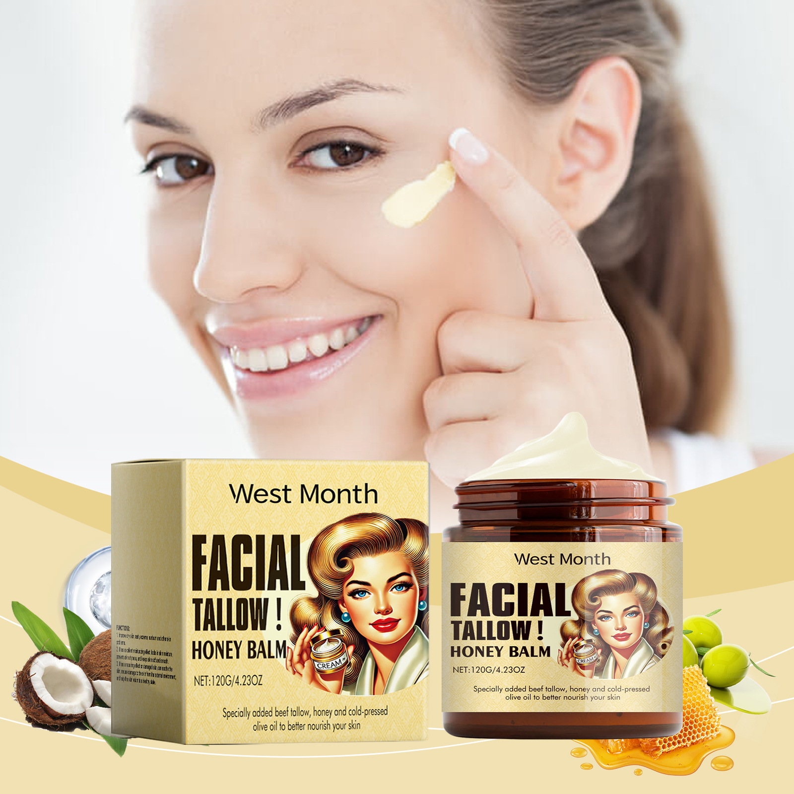 Tallow Honey Moisturizing Cream For Deep Hydration Nourishing And Soothing Dry Skin Daily Face And Body Care