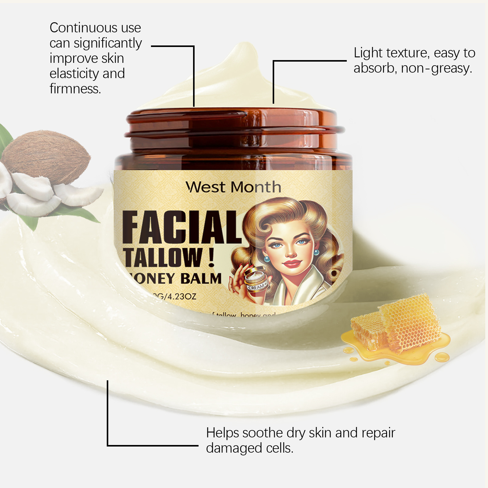 Tallow Honey Moisturizing Cream For Deep Hydration Nourishing And Soothing Dry Skin Daily Face And Body Care