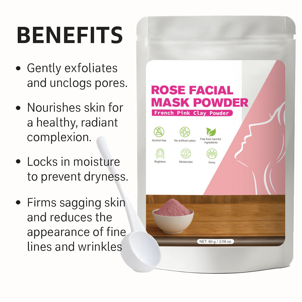 Rose Mask Powder Soothing Hydrating Purifying For Glowing Skin Daily Facial Care And Relaxing Treatment 60g
