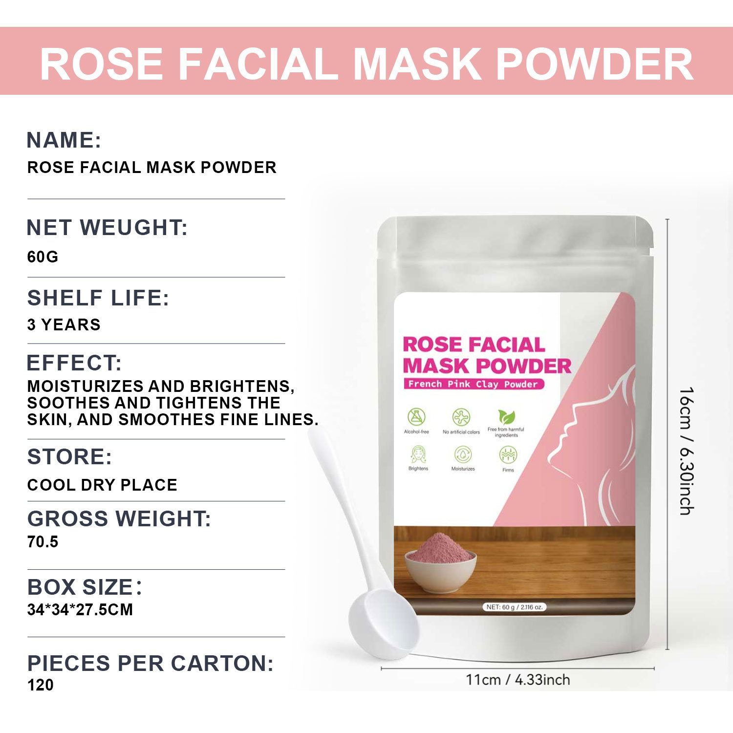 Rose Mask Powder Soothing Hydrating Purifying For Glowing Skin Daily Facial Care And Relaxing Treatment 60g