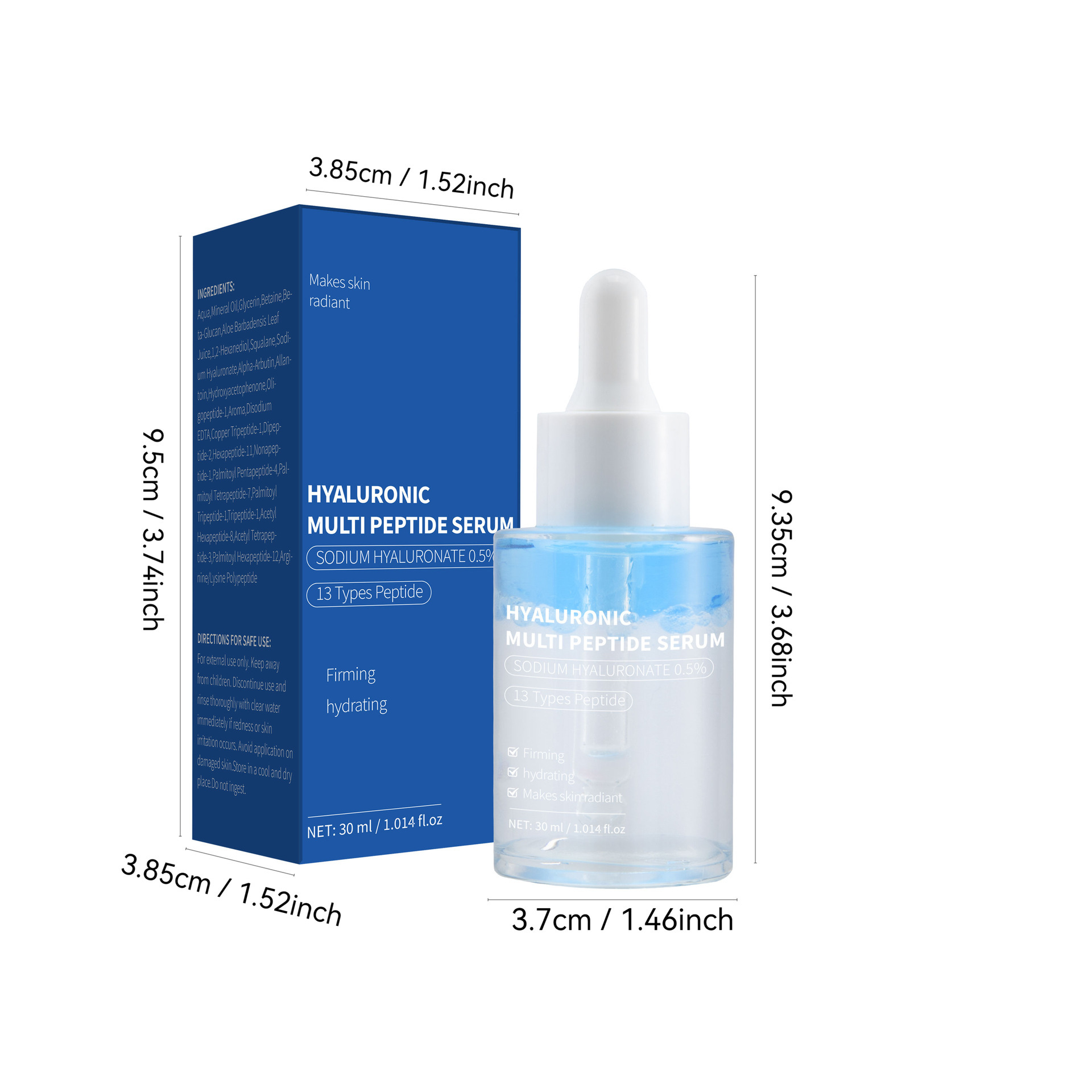 Hyaluronic Acid Peptides Serum For Deep Hydration Firming Elasticity Anti Aging Daily Face Care Treatment 30ml