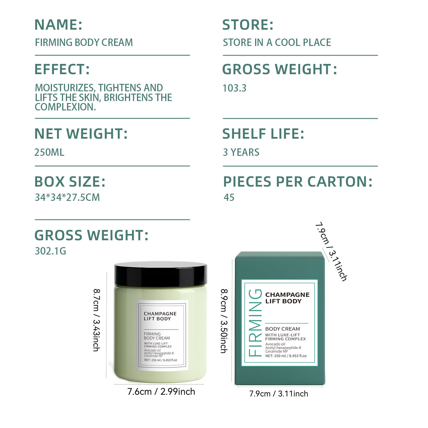 Firming Body Cream Moisturizing Nourishing Skin Tightening Lotion For Dry Skin Daily Body Contouring Care 250g