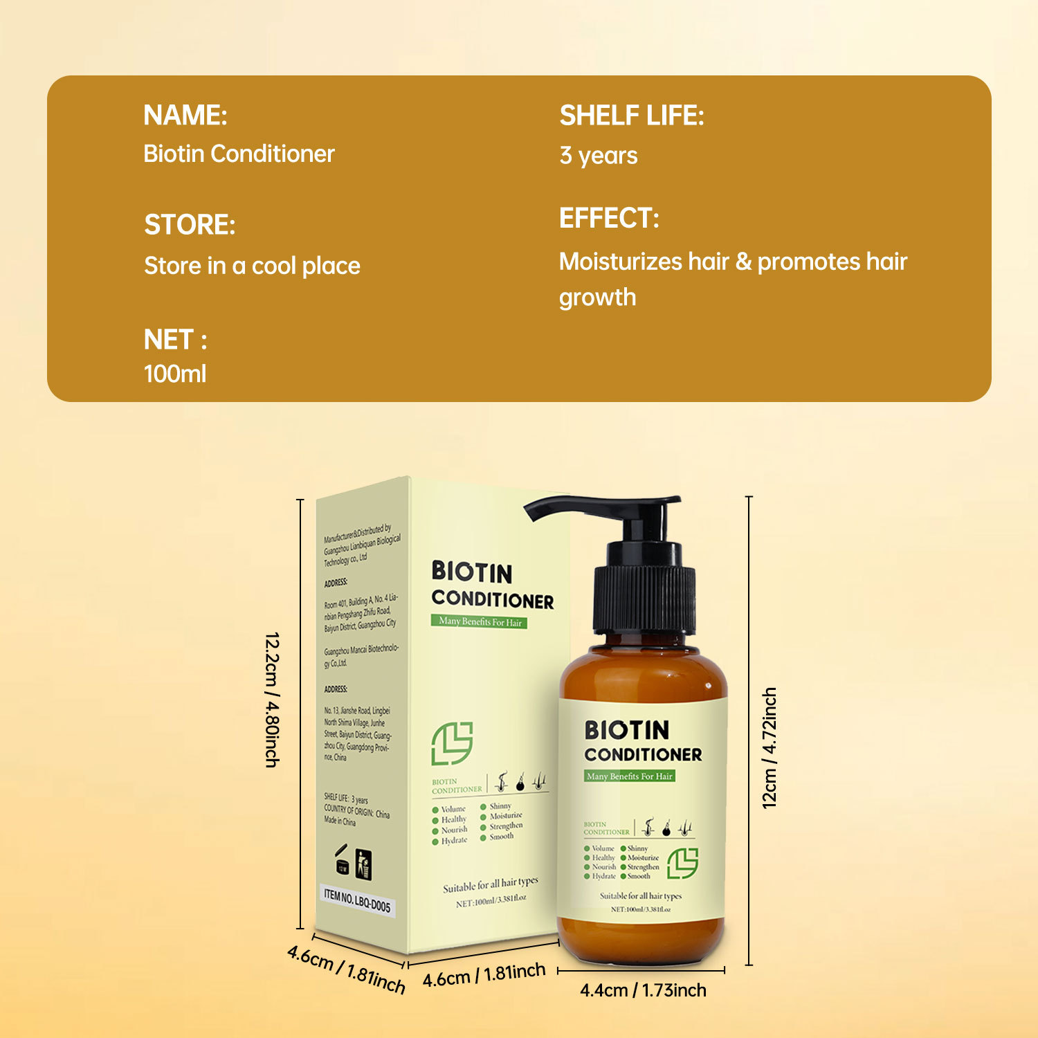Biotin Conditioner Moisturizing Repair Strengthening Anti Hair Loss For Dry Damaged Hair Daily Nourishing Care 100ml