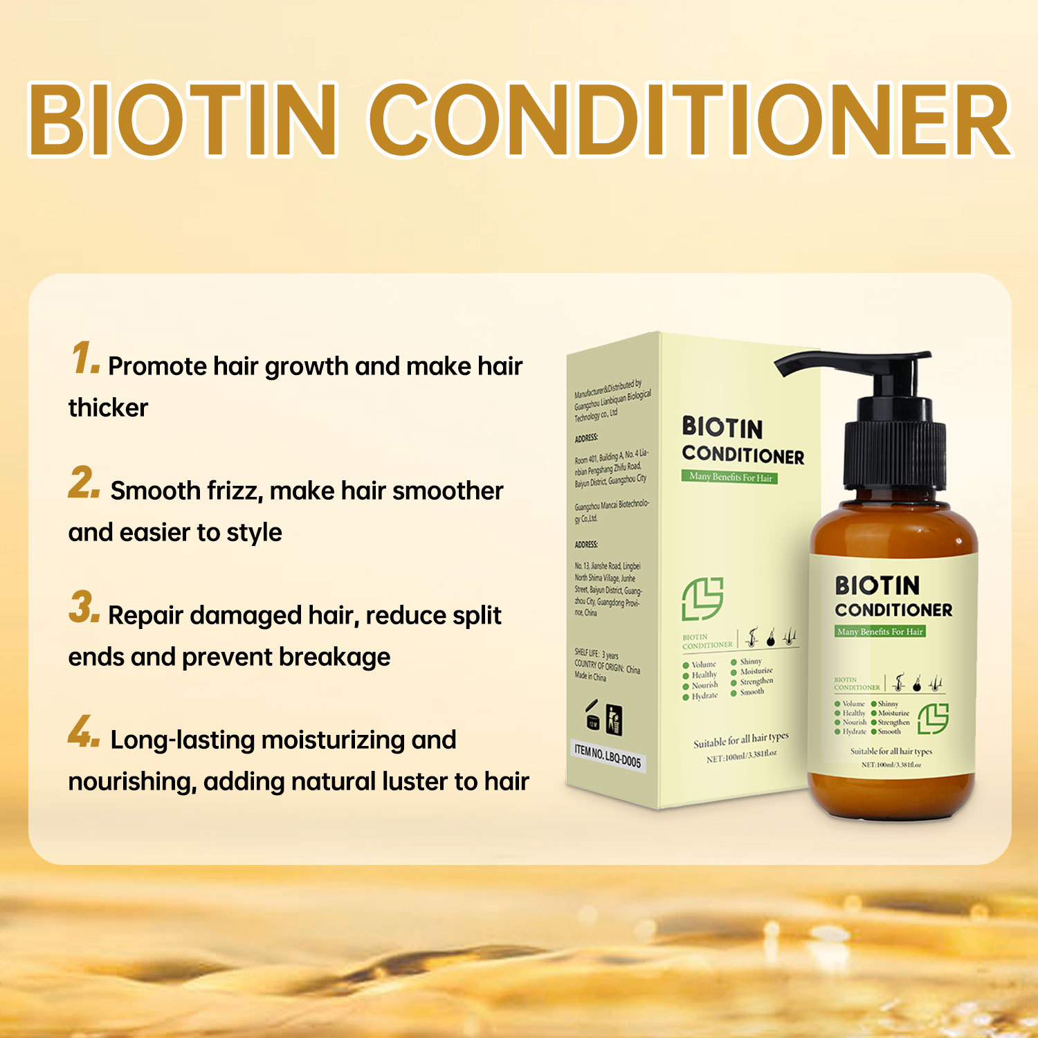 Biotin Conditioner Moisturizing Repair Strengthening Anti Hair Loss For Dry Damaged Hair Daily Nourishing Care 100ml