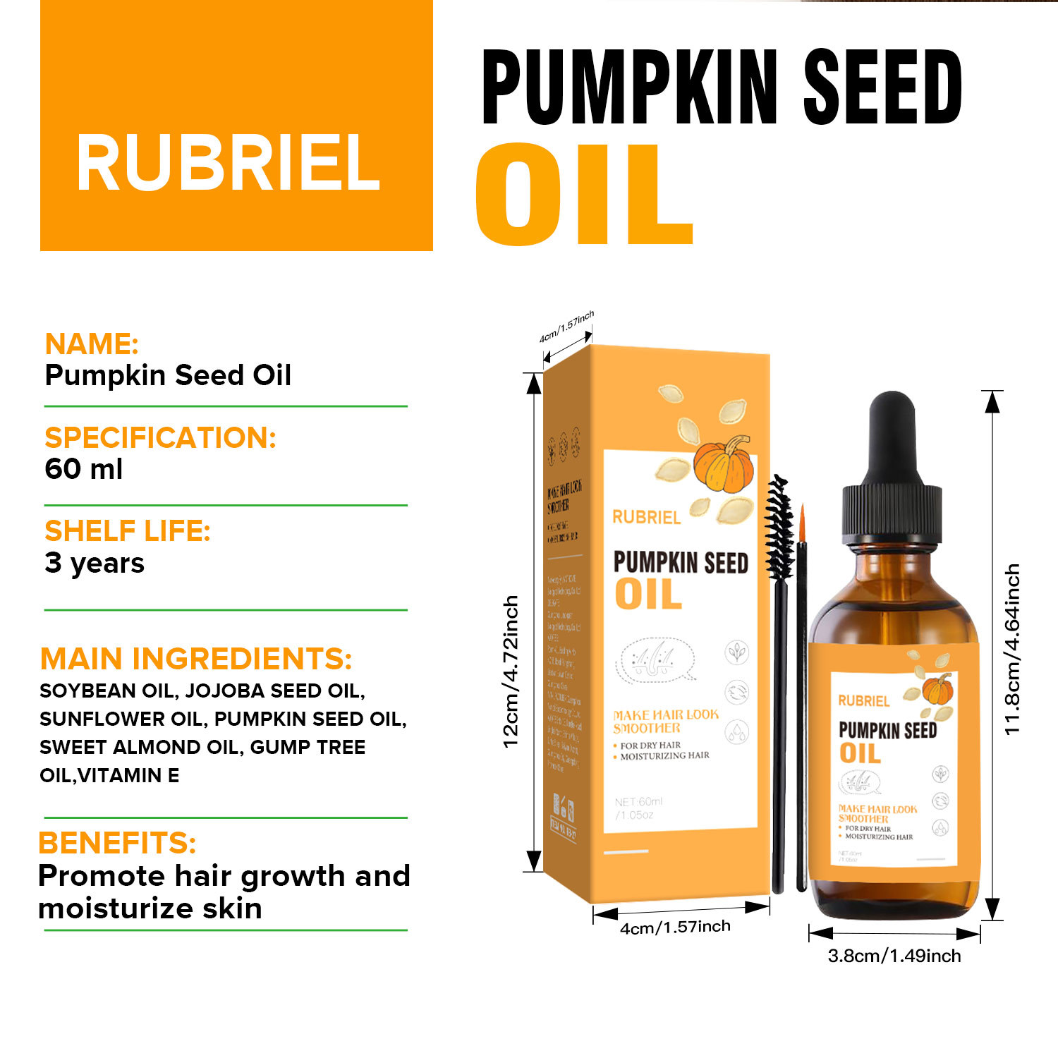 Pumpkin Seed Hair Oil Nourishing Strengthening Smoothing For Dry Damaged Hair Daily Scalp And Strand Care 60ml