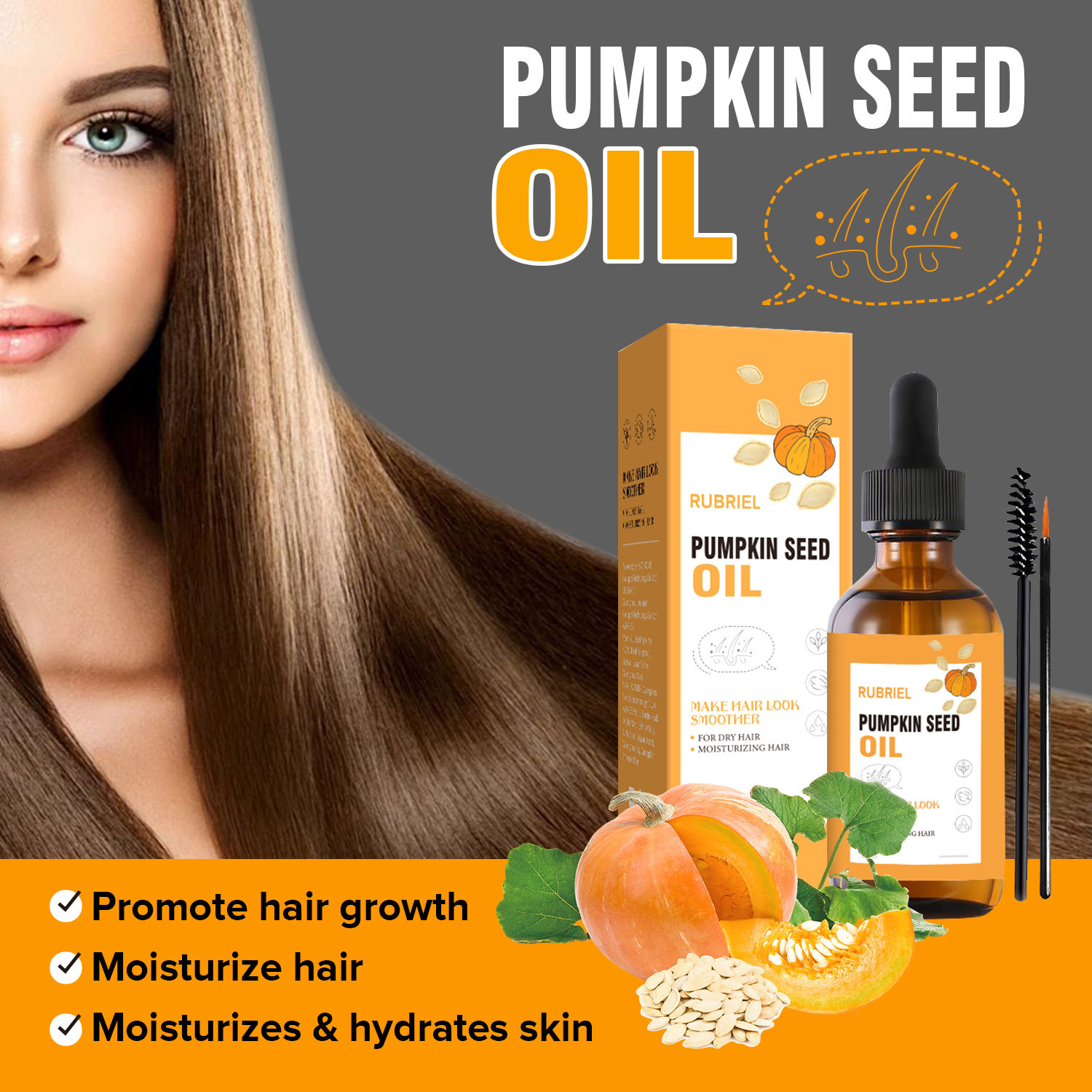 Pumpkin Seed Hair Oil Nourishing Strengthening Smoothing For Dry Damaged Hair Daily Scalp And Strand Care 60ml