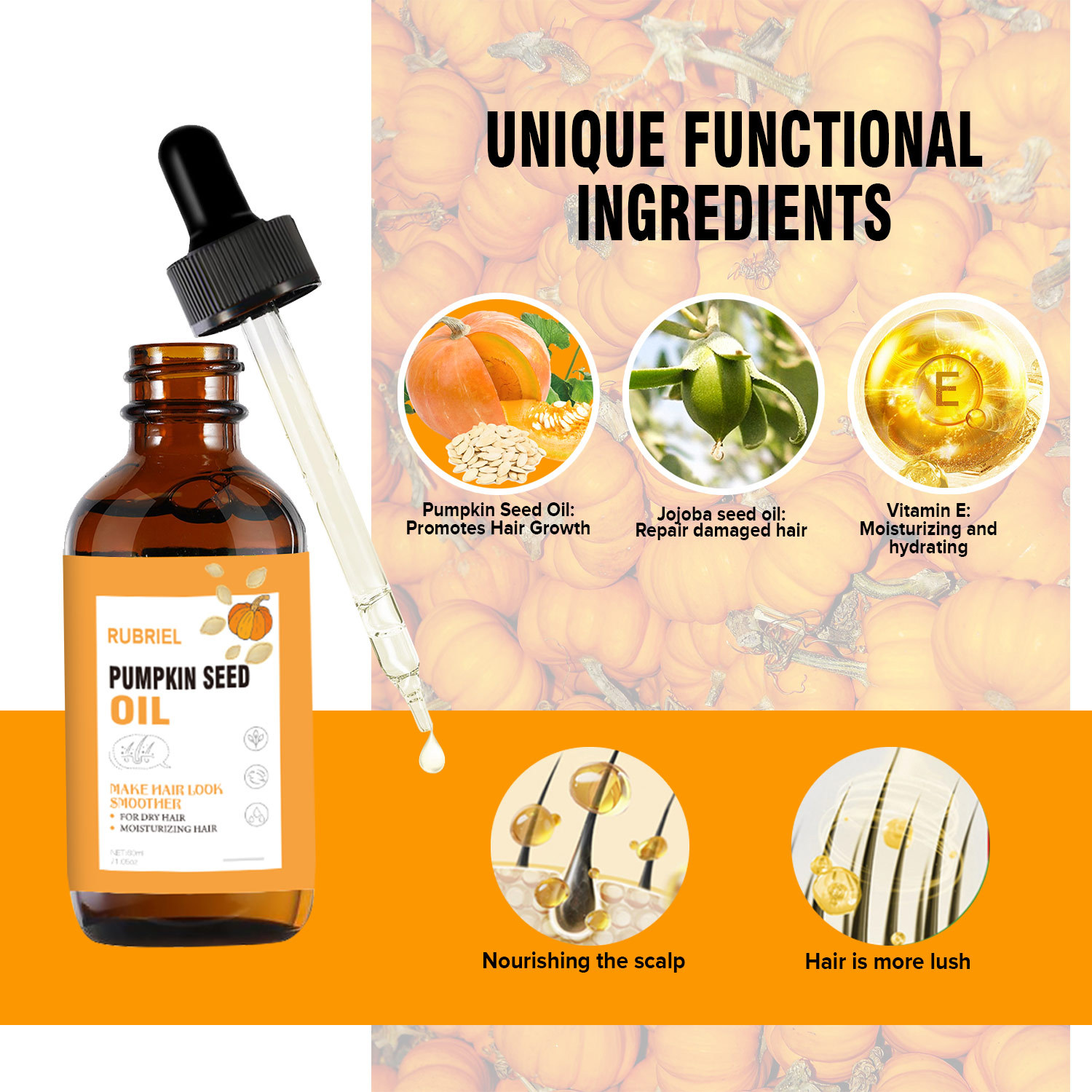 Pumpkin Seed Hair Oil Nourishing Strengthening Smoothing For Dry Damaged Hair Daily Scalp And Strand Care 60ml