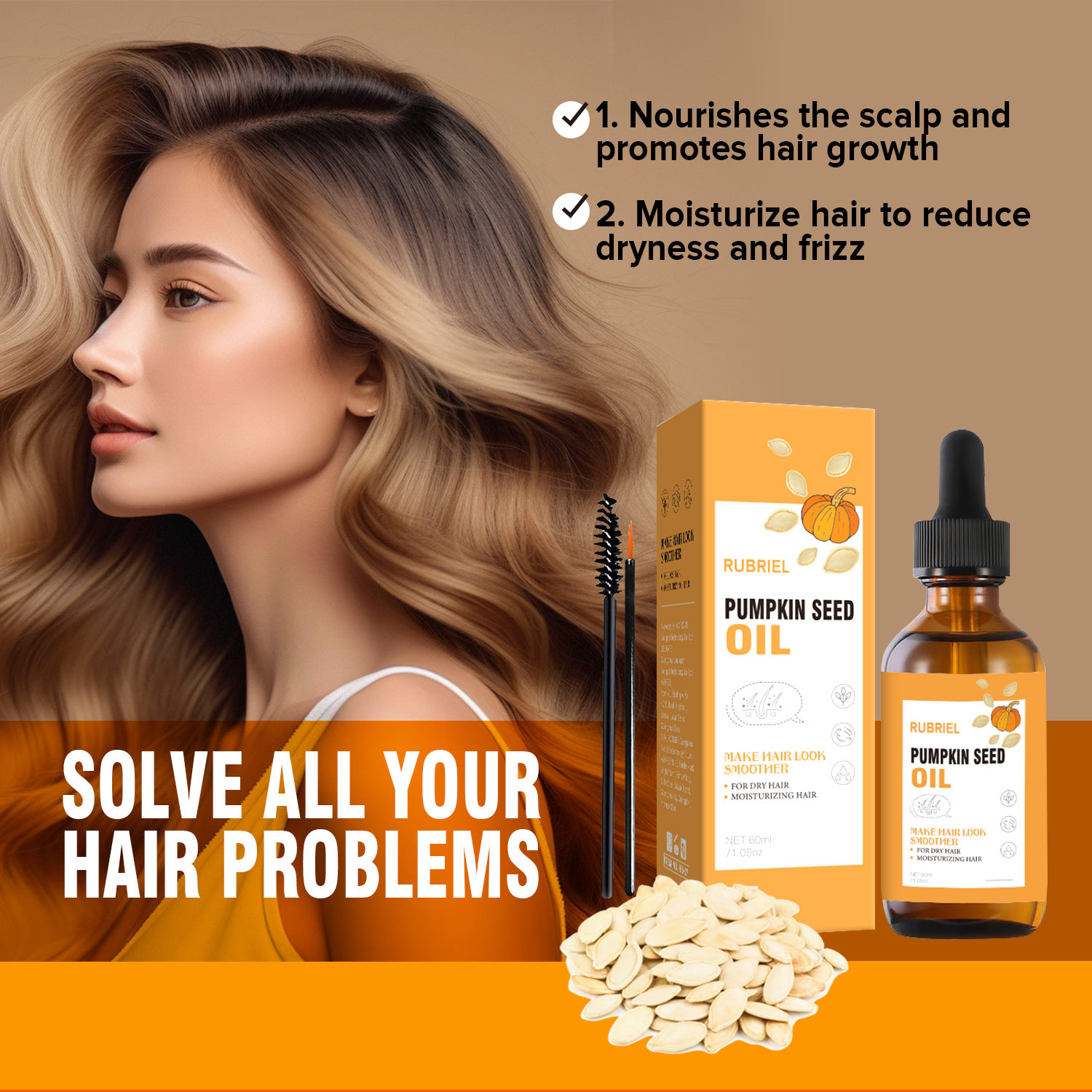 Pumpkin Seed Hair Oil Nourishing Strengthening Smoothing For Dry Damaged Hair Daily Scalp And Strand Care 60ml