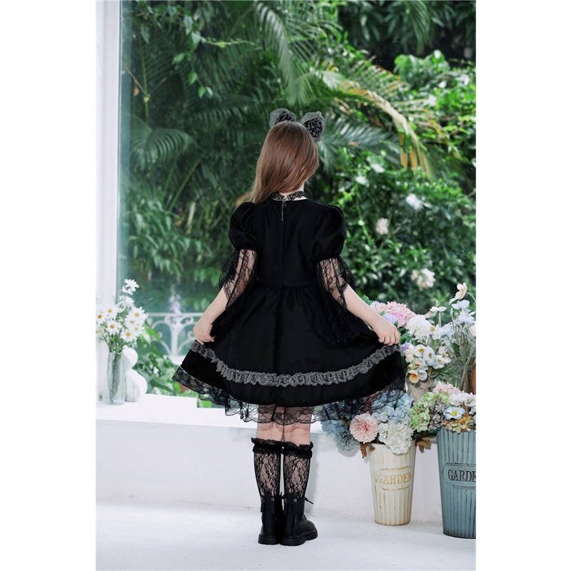 (160) Vampire Witch Lace Dress Halloween Kids Costume Witch Stage Outfit Funny Fancy Dress For Girls
