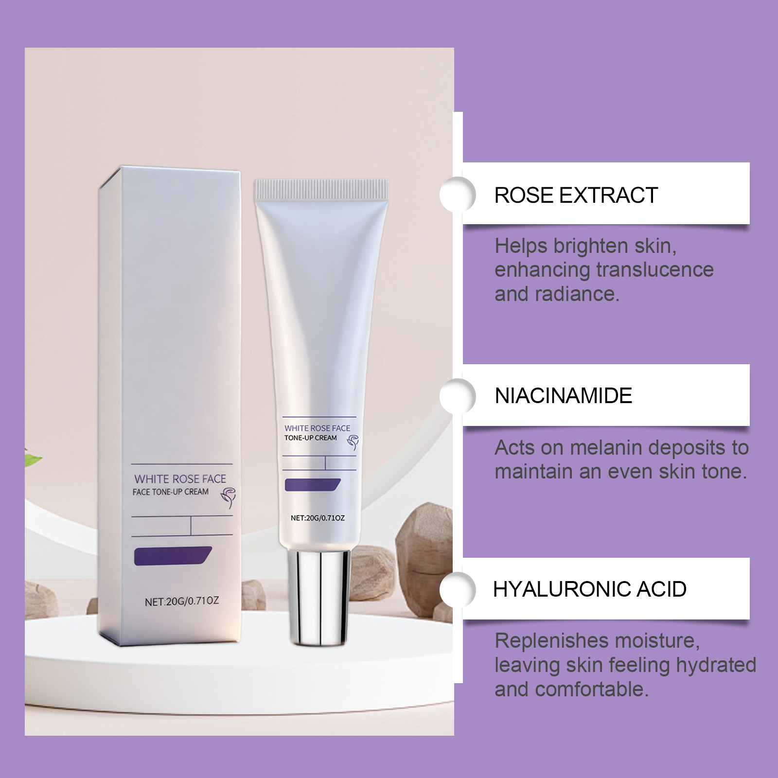 White Rose Light Hydrating Cream Mild Nourishing Soft Delicate Smooth Elastic For Facial Skin Care