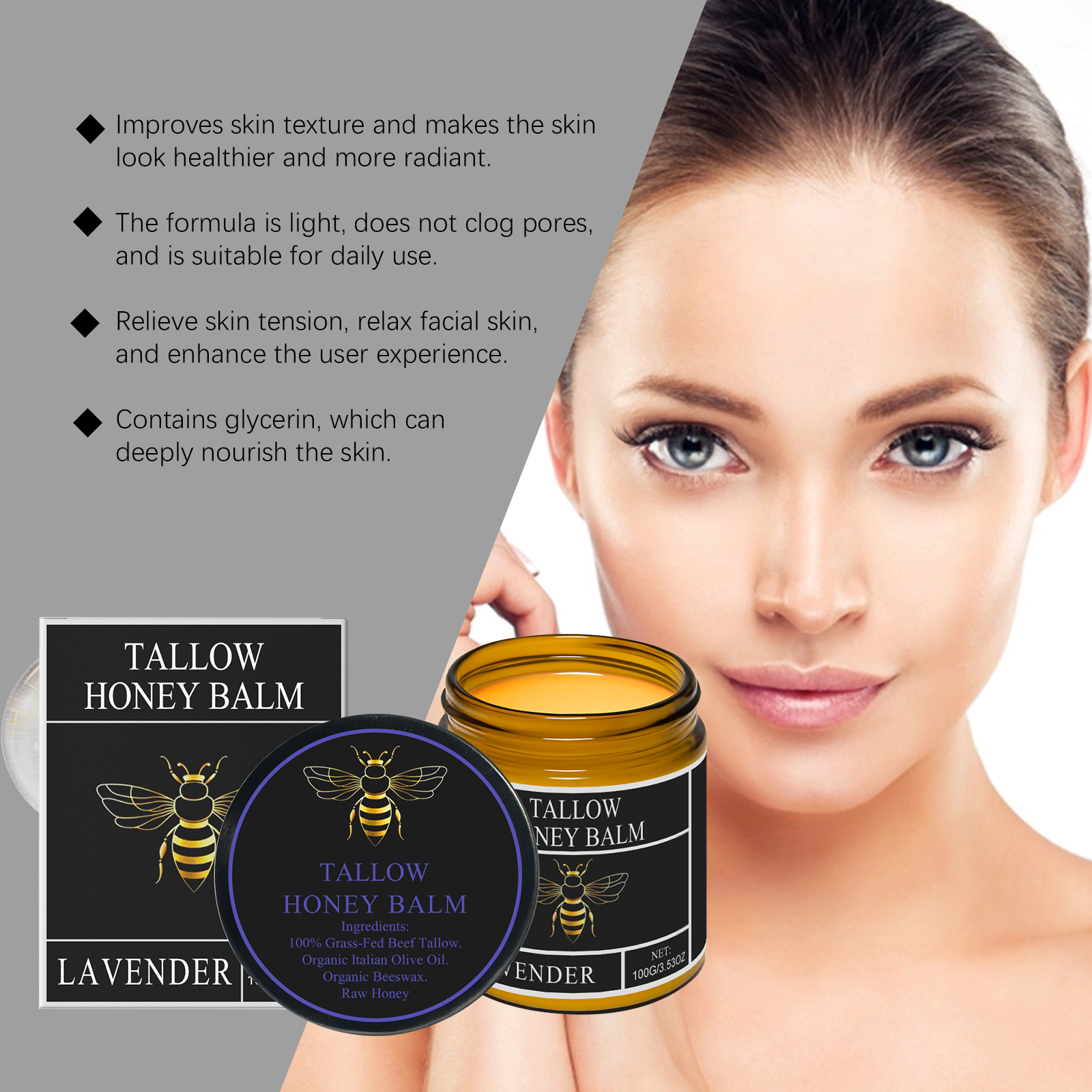 Honey Tallow Moisturizing Cream Deep Hydrating Soft Refreshing Lavender Scent Protect Dry Skin