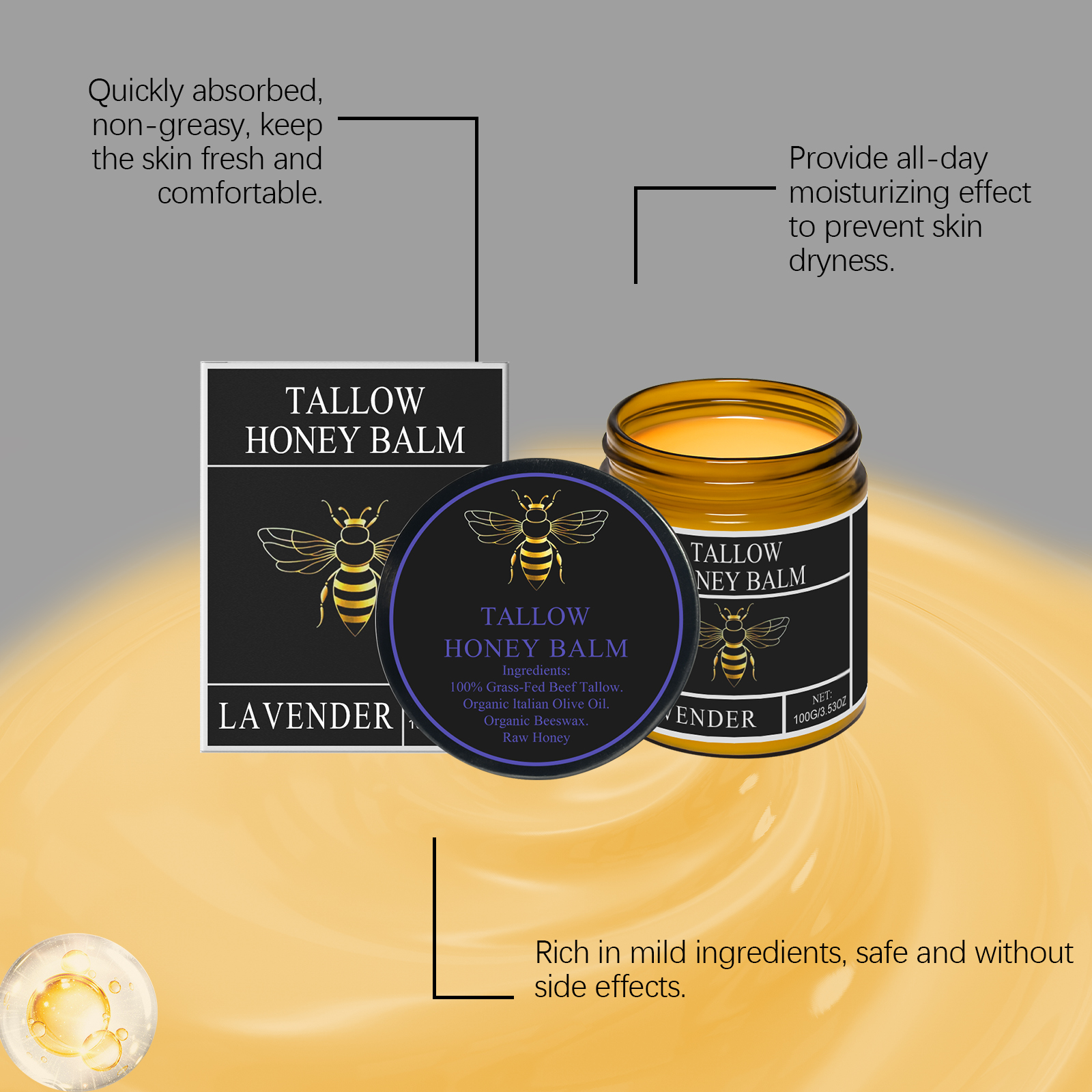 Honey Tallow Moisturizing Cream Deep Hydrating Soft Refreshing Lavender Scent Protect Dry Skin