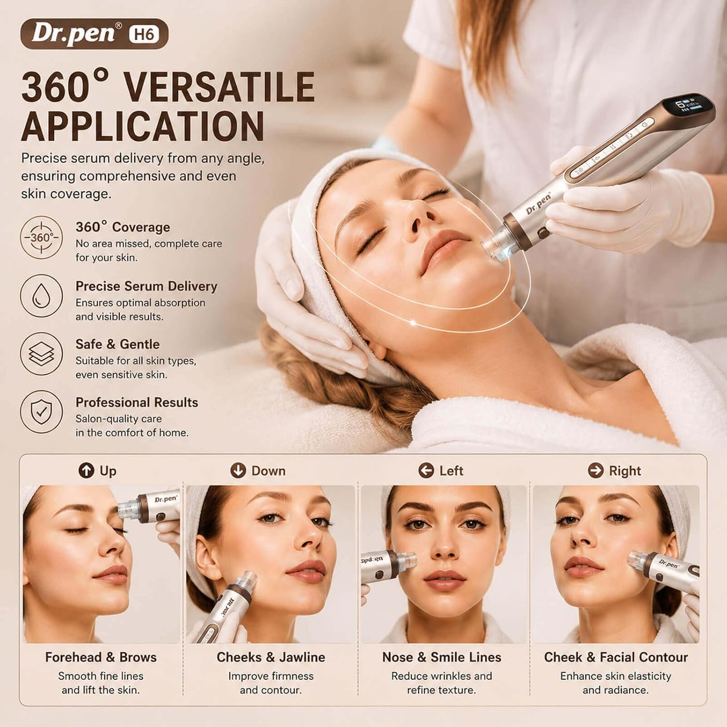 Dr. Pen H6 Professional Skin Care Device with LED Light Therapy Wireless Skin Care Pen for Face Serum Absorption Dual Power Includes 2 Cartridges