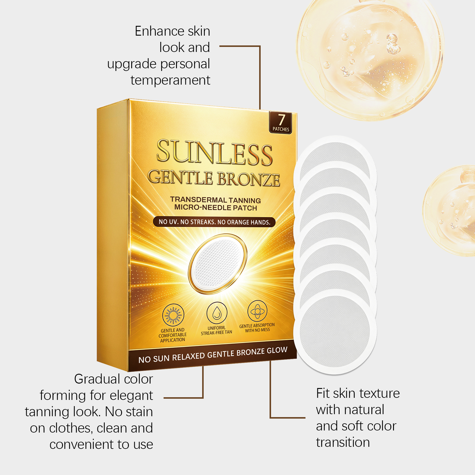 Breathable Skin Tanning Patch For Summer Outdoor Sunless Lightweight Close Fit Natural Bronze Tone