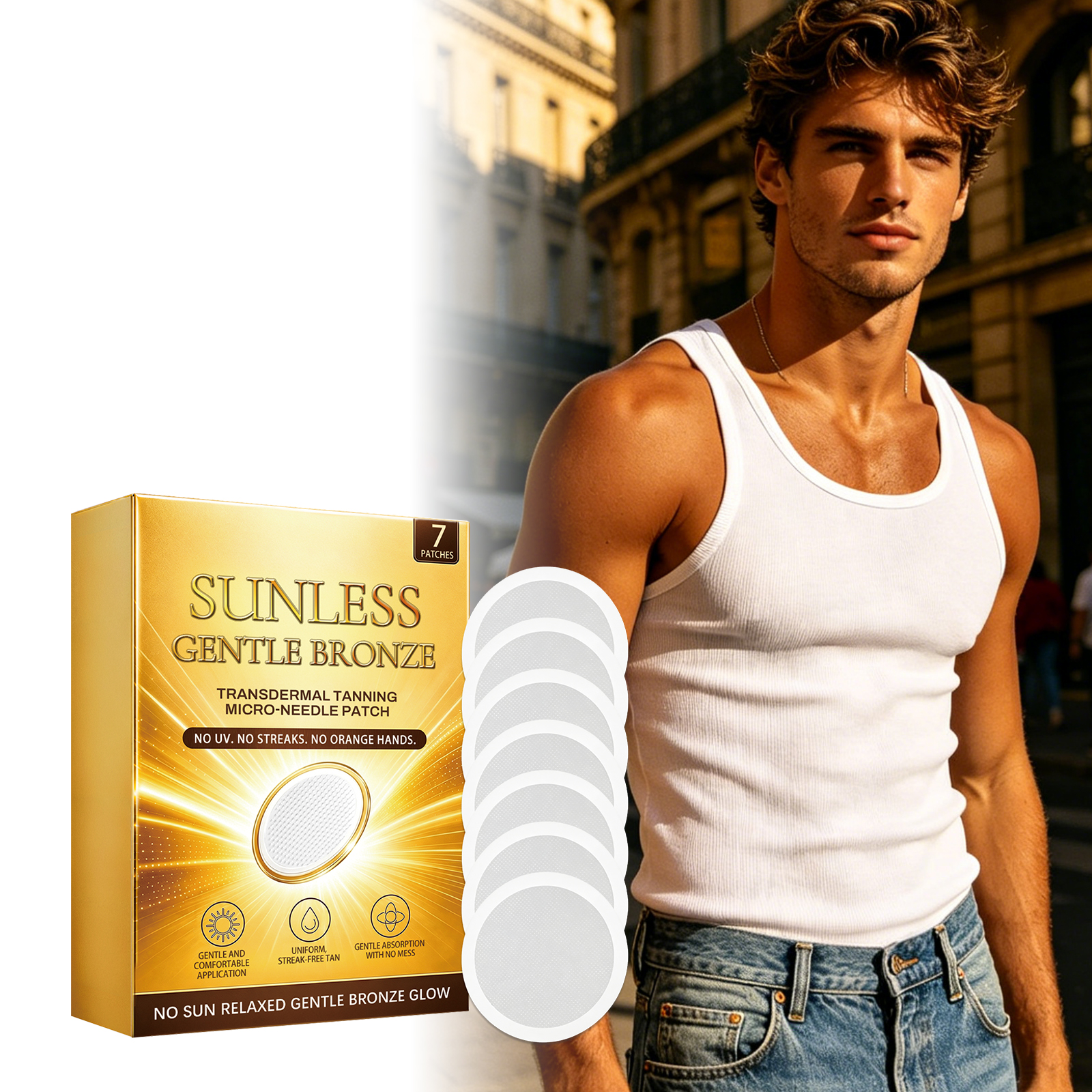 Breathable Skin Tanning Patch For Summer Outdoor Sunless Lightweight Close Fit Natural Bronze Tone
