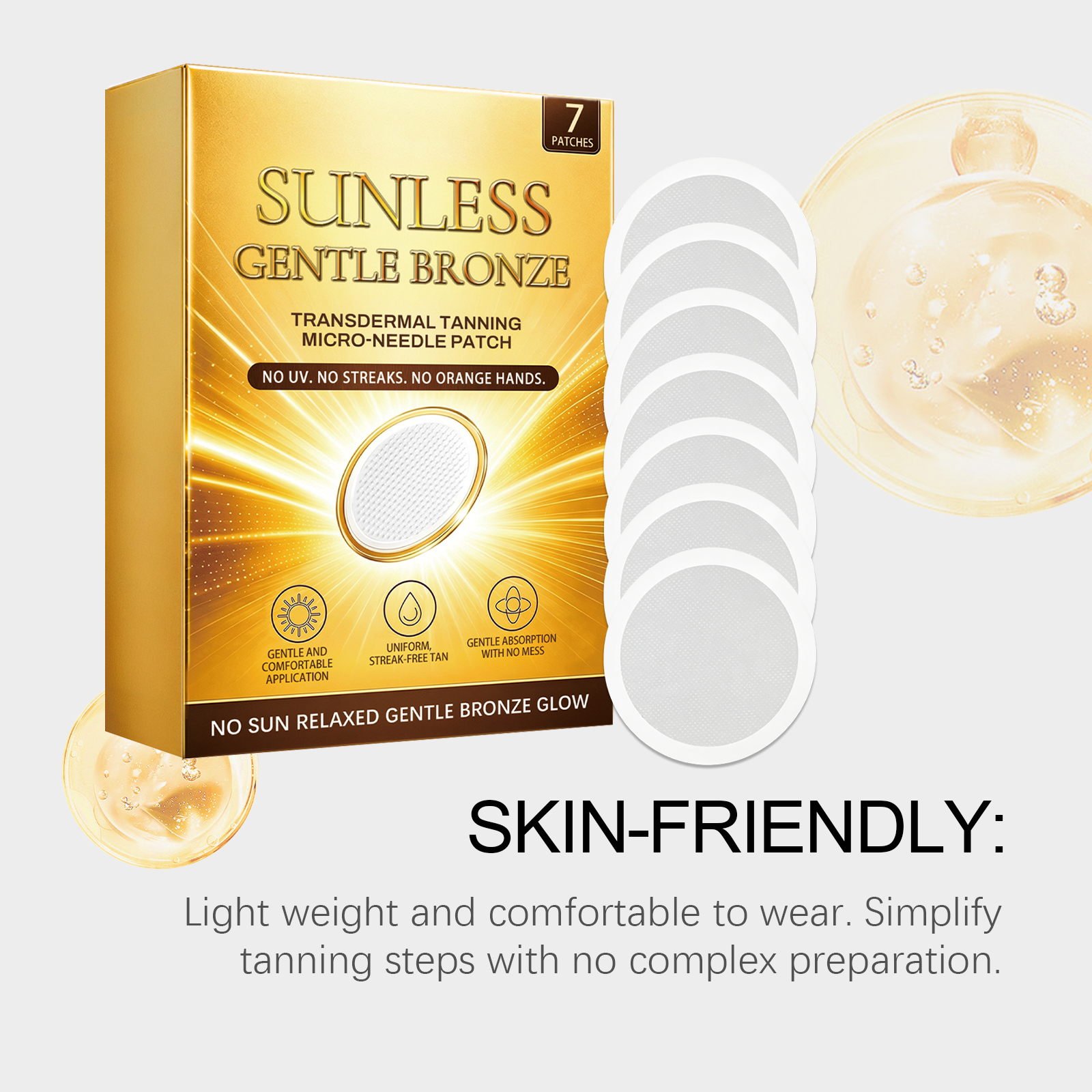 Breathable Skin Tanning Patch For Summer Outdoor Sunless Lightweight Close Fit Natural Bronze Tone
