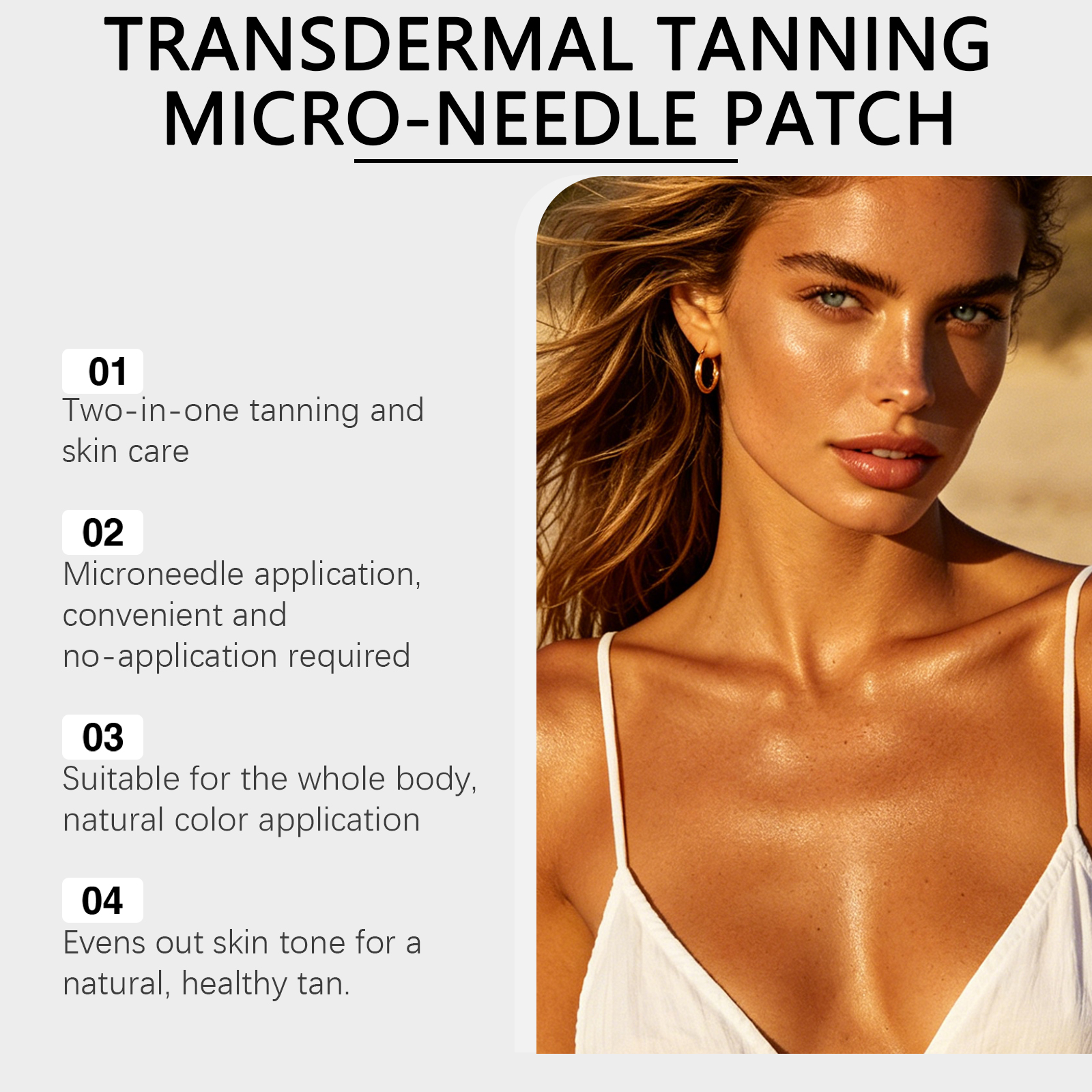 Breathable Skin Tanning Patch For Summer Outdoor Sunless Lightweight Close Fit Natural Bronze Tone