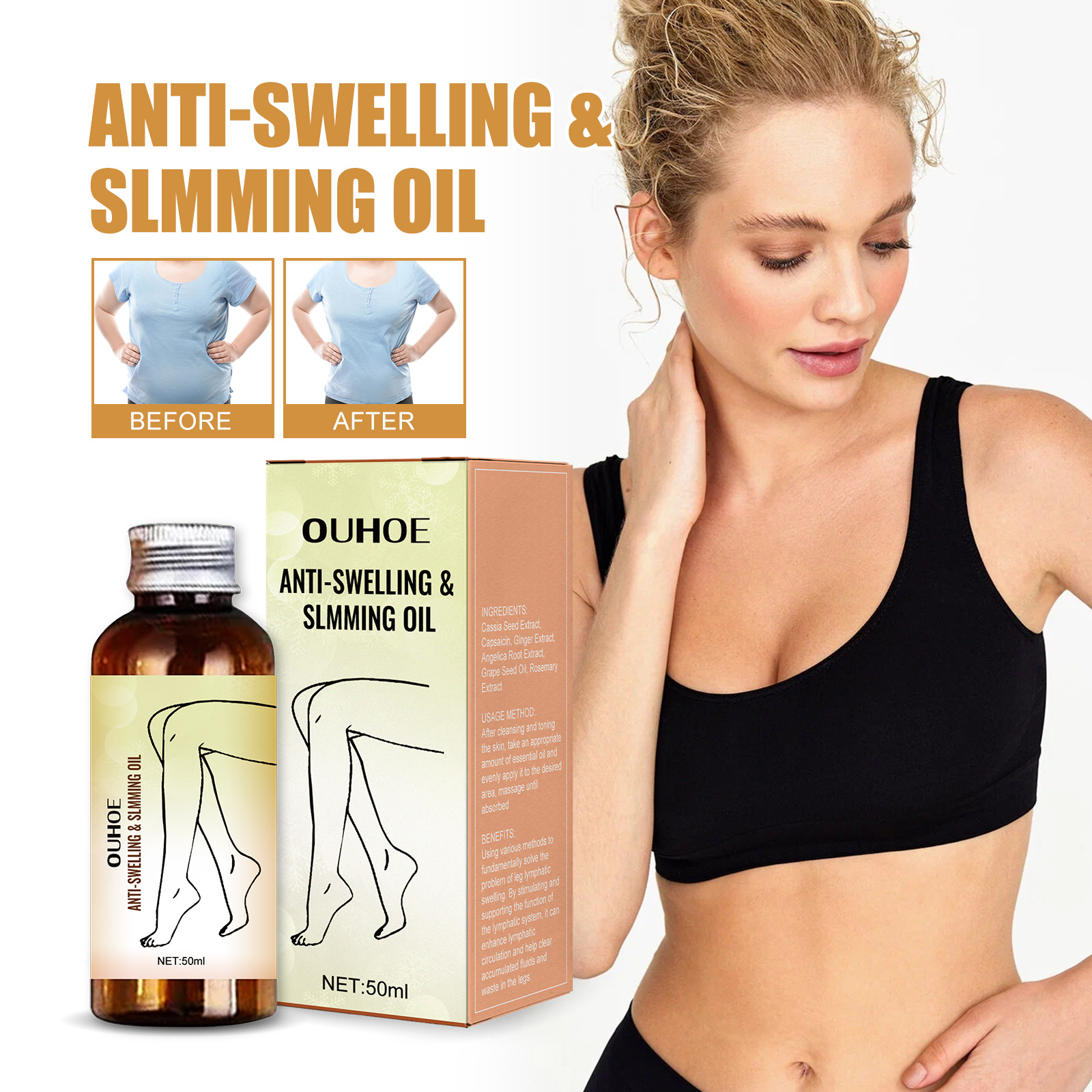 4PCS Anti-Swelling Slimming Oil Swellclear Massage Oil For Legs and Feet