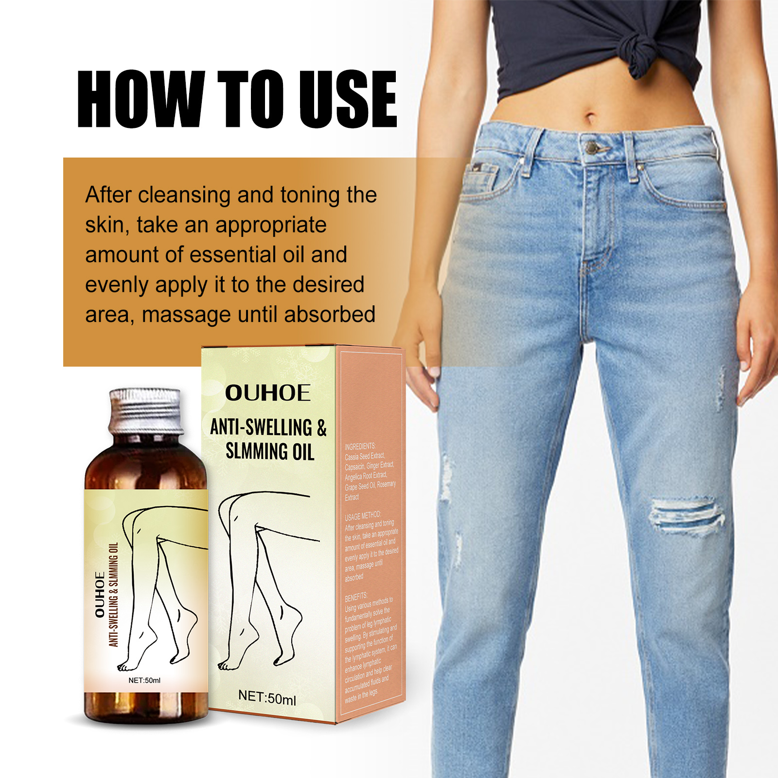 4PCS Anti-Swelling Slimming Oil Swellclear Massage Oil For Legs and Feet