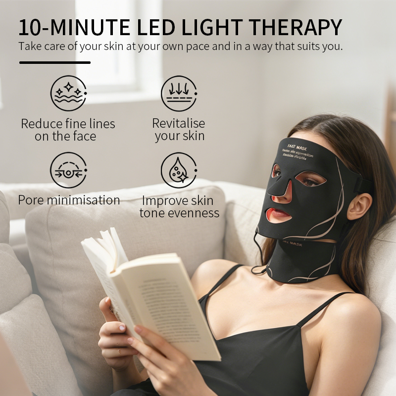(Black Mask Set) LED Photon Facial Mask 7 Colors Red Light Therapy Face Masks Anti Aging Skin Rejuvenation Face Lifting Whitening Skin Care Beauty Mask