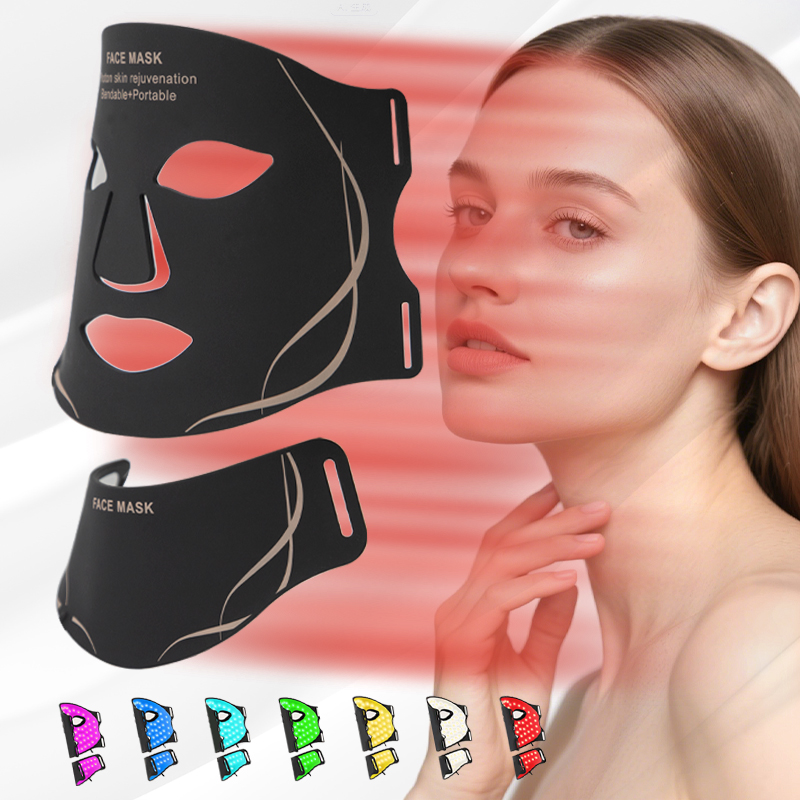 (Black Mask Set) LED Photon Facial Mask 7 Colors Red Light Therapy Face Masks Anti Aging Skin Rejuvenation Face Lifting Whitening Skin Care Beauty Mask