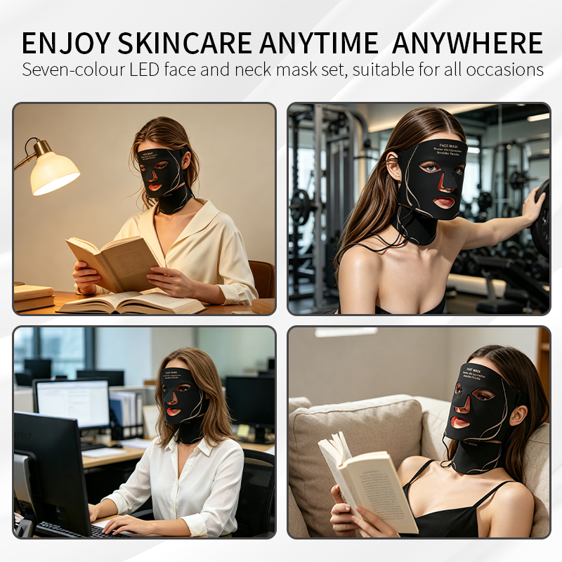 (Black Mask Set) LED Photon Facial Mask 7 Colors Red Light Therapy Face Masks Anti Aging Skin Rejuvenation Face Lifting Whitening Skin Care Beauty Mask