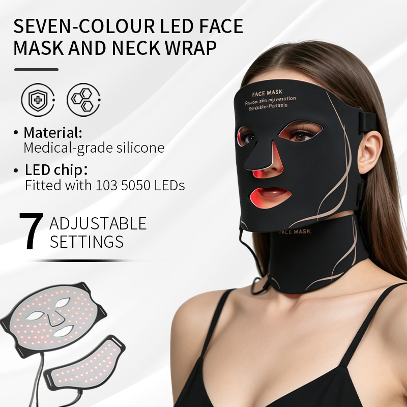(Black Mask Set) LED Photon Facial Mask 7 Colors Red Light Therapy Face Masks Anti Aging Skin Rejuvenation Face Lifting Whitening Skin Care Beauty Mask