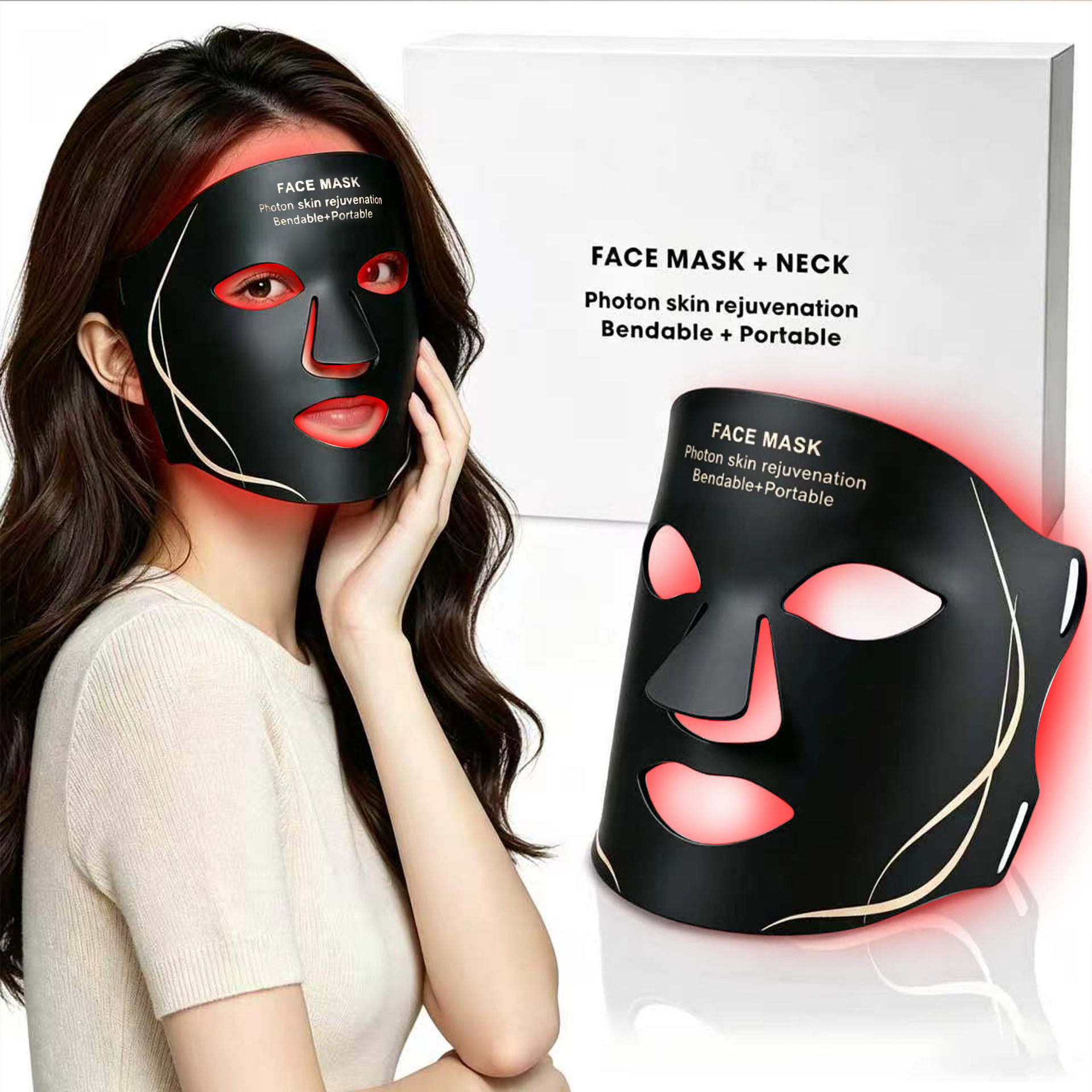 (Black Mask Set) LED Photon Facial Mask 7 Colors Red Light Therapy Face Masks Anti Aging Skin Rejuvenation Face Lifting Whitening Skin Care Beauty Mask