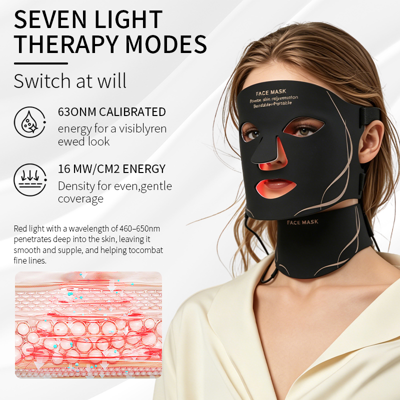 (Black Mask Set) LED Photon Facial Mask 7 Colors Red Light Therapy Face Masks Anti Aging Skin Rejuvenation Face Lifting Whitening Skin Care Beauty Mask