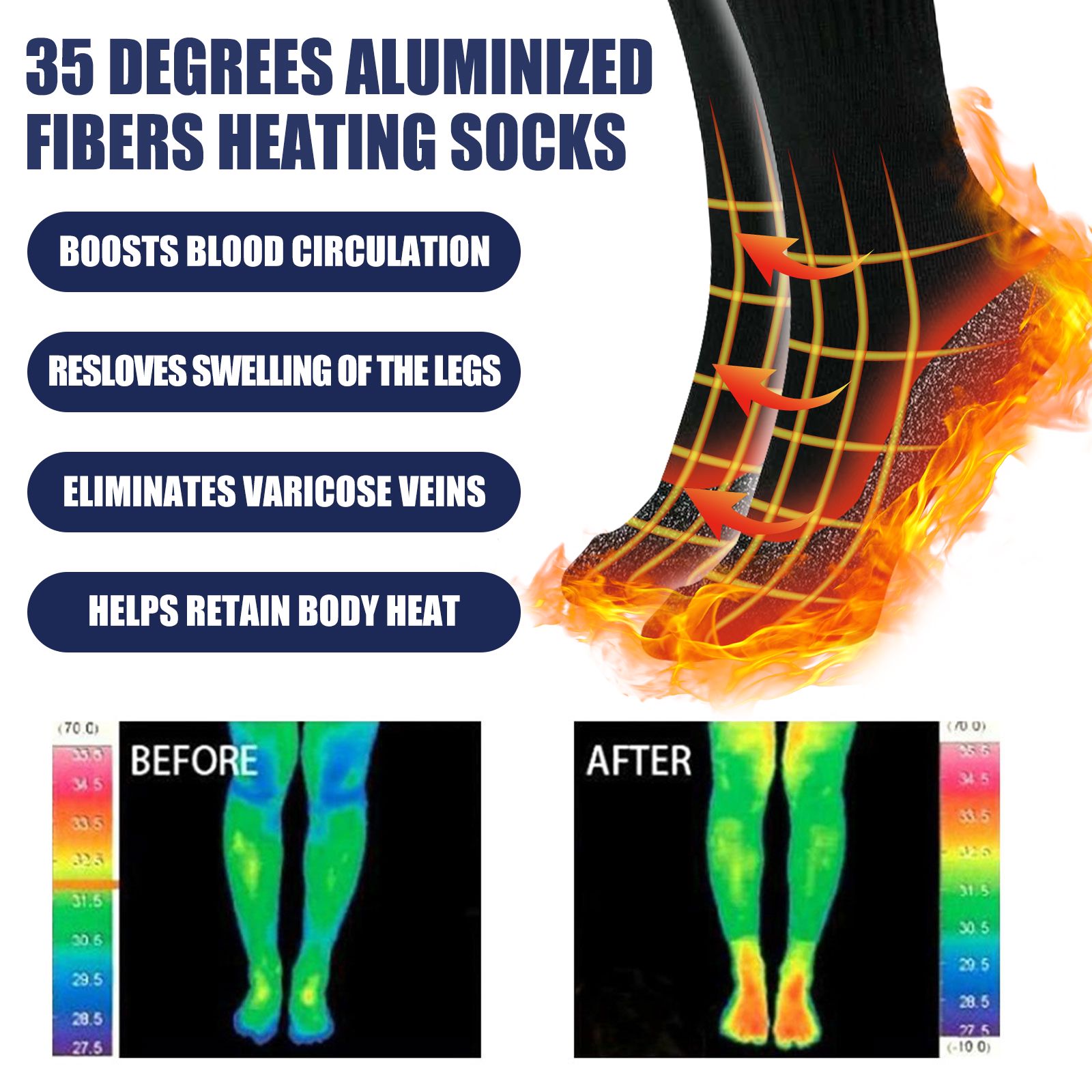 Self Heating Aluminized Fiber Socks For Cold Weather Warmth And Leg Comfort 1 Pair