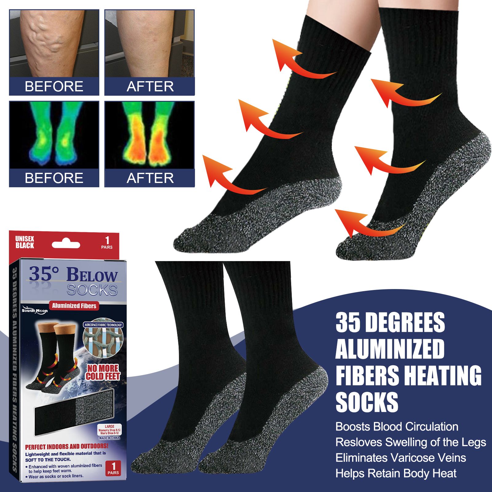 Self Heating Aluminized Fiber Socks For Cold Weather Warmth And Leg Comfort 1 Pair