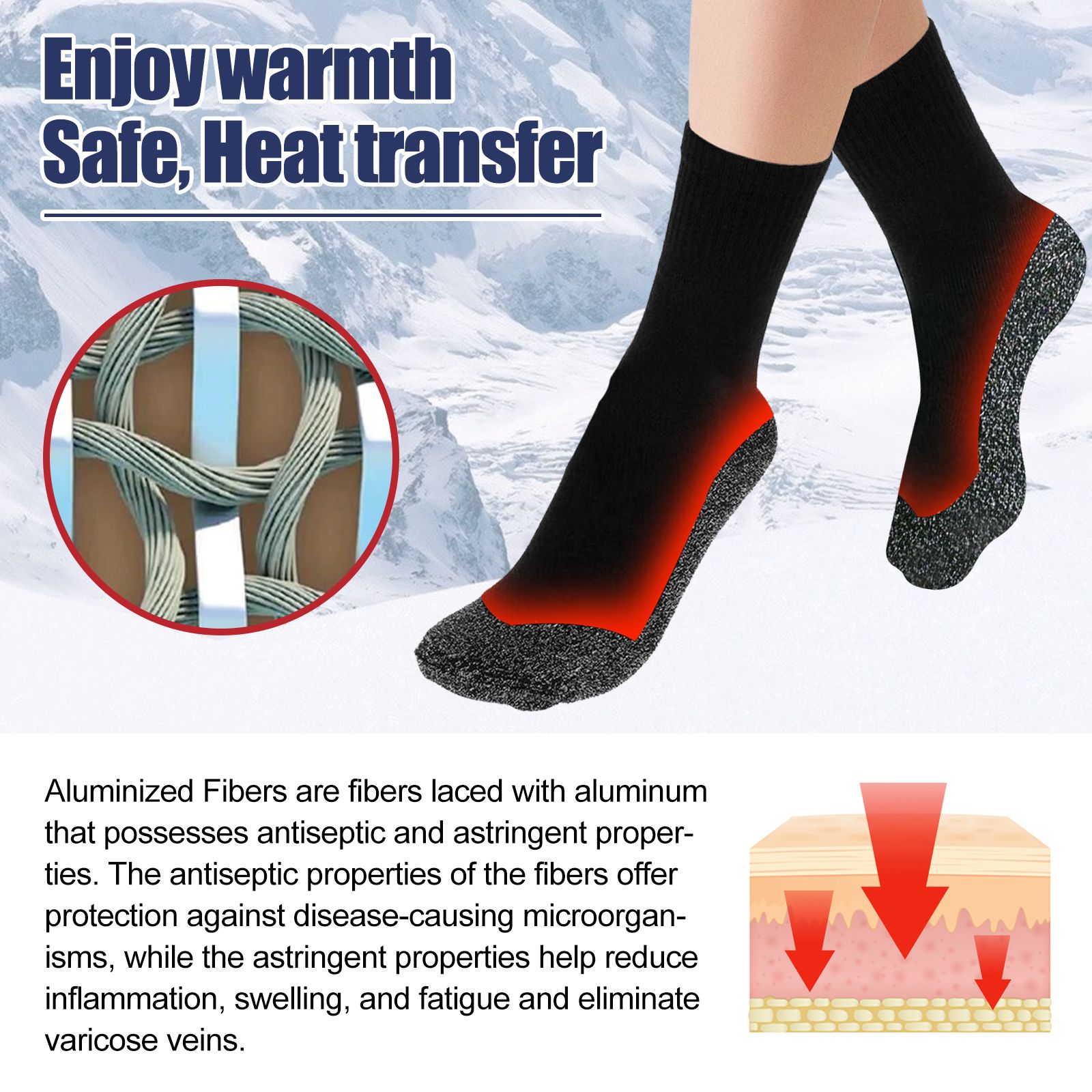 Self Heating Aluminized Fiber Socks For Cold Weather Warmth And Leg Comfort 1 Pair