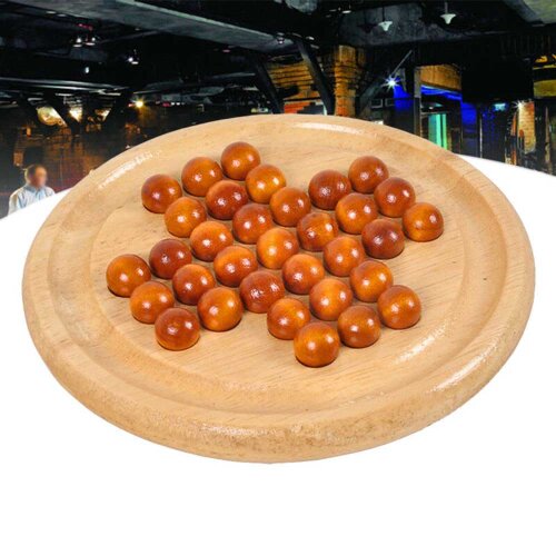 Wooden Solitaire Board Game Marble Child Educational Classic Fun Toy