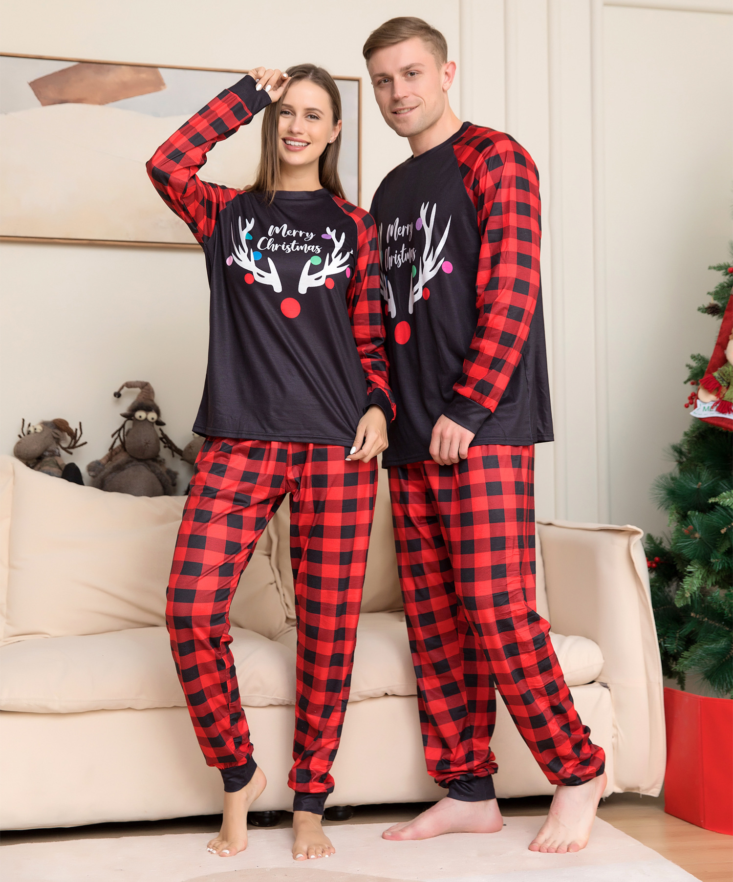 (6M Baby) Christmas family matching pajamas set 2023 Xmas new Santa Claus alphabet Elk print stitching pajamas adult children baby family wear