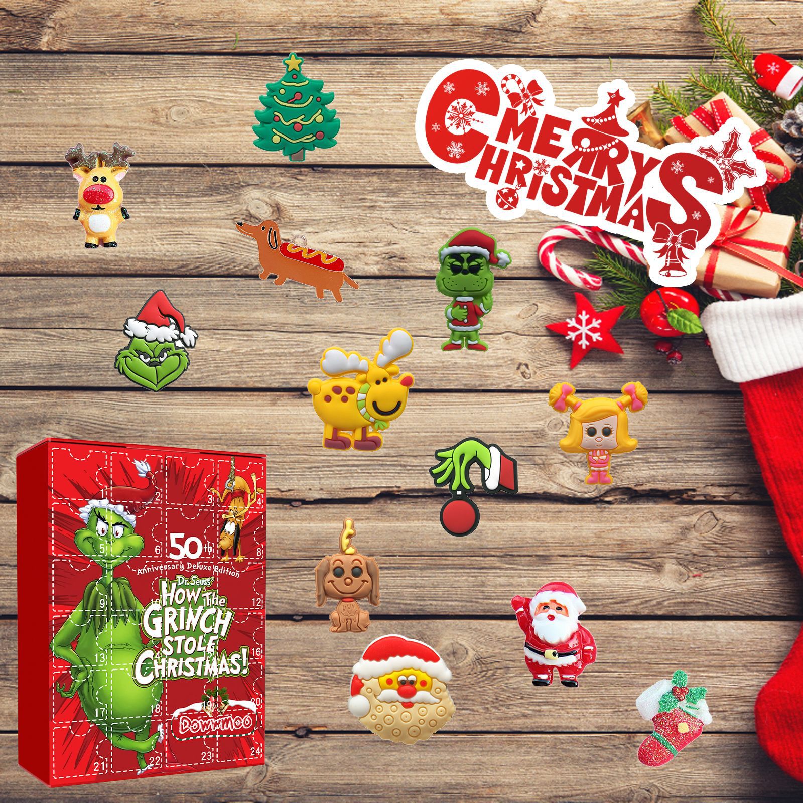 Christmas Advent Calendar 2023 New Year 24 Days Countdown Advent Calendar Surprise Gift with Green Monster Grinch Cute Doll Toys Collectible Figures for Kids