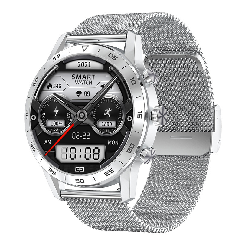 (Grey) Smart Watch Men IP68 Waterproof Smartwatch Stainless Steel Sport Wrist Watch ECG Monitor Fitness Bracelet for Android IOS