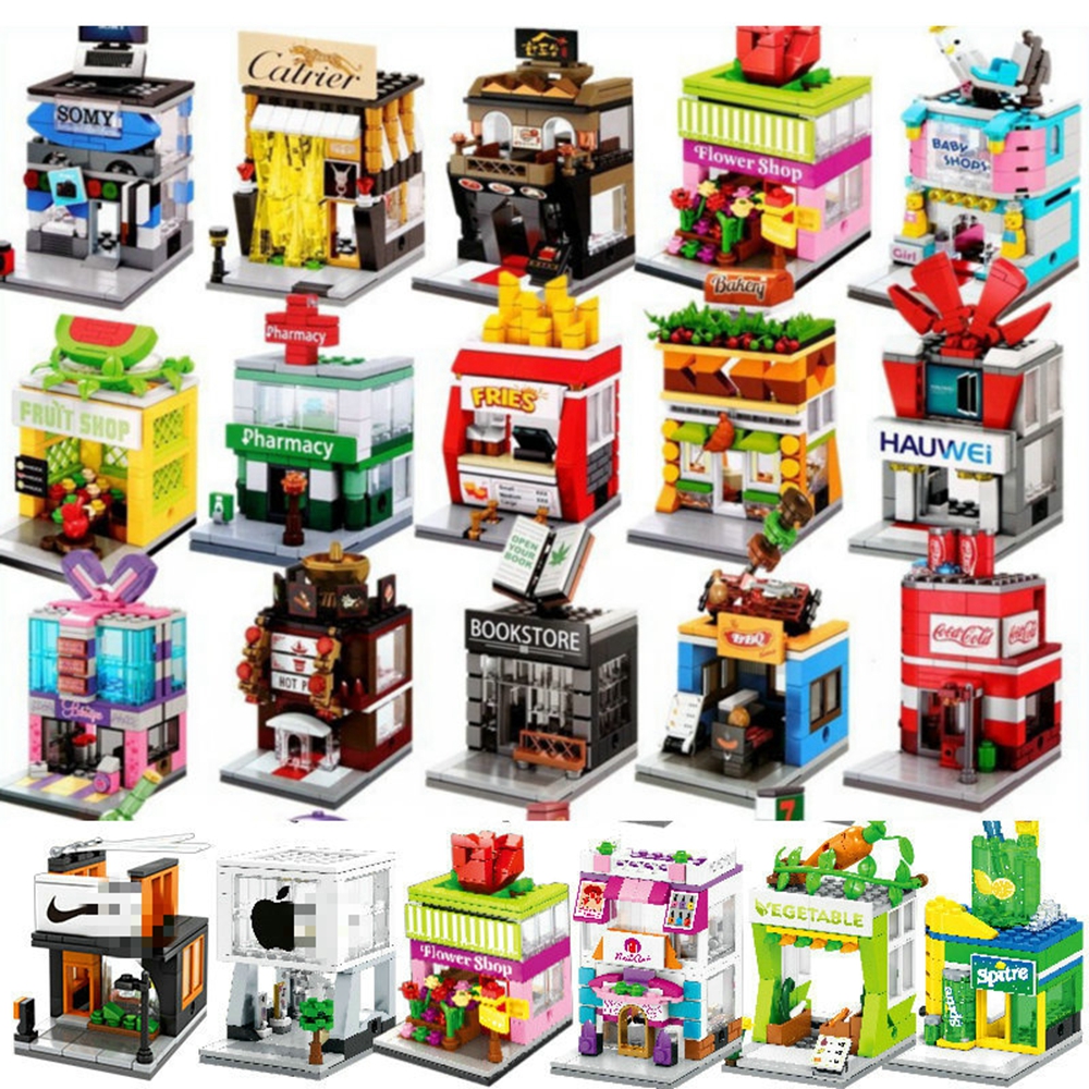 (Coffee) City Street View Building Blocks Model Building For Children Toys Education Building Bricks Toy Christmas Gifts Compatible with LEGO