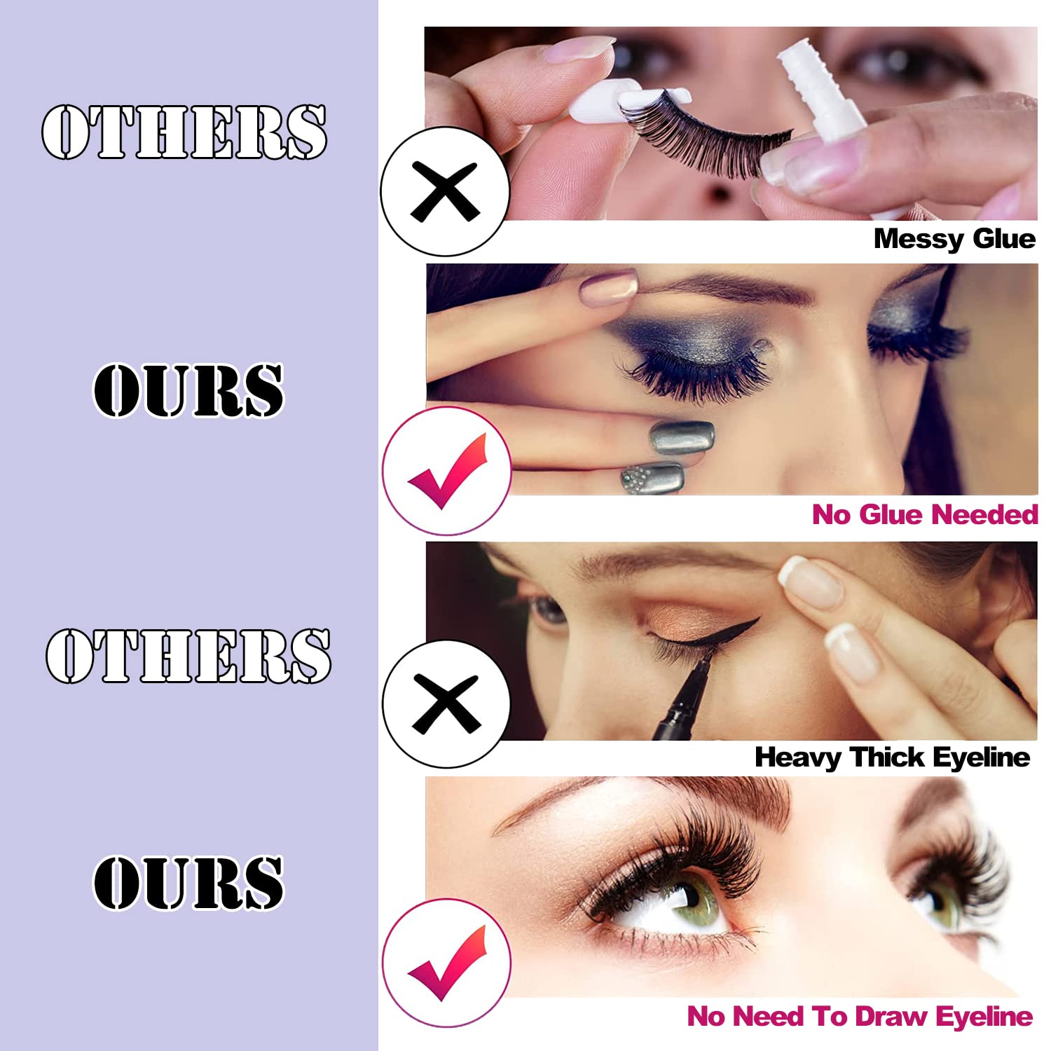 (FZ5~01) Self Adhesive False Eyelashes Fake Eyelashes Extensions False Lashes with Tweezers No Glue No Eyeliner Natural Looking Reusable 5 Pairs