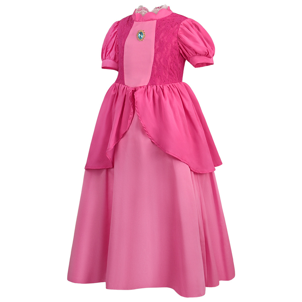 (100CM) Princess Peach Costume for Girls Super Bros Princess Cosplay Costumes Kids Outfits Dress Up Pink