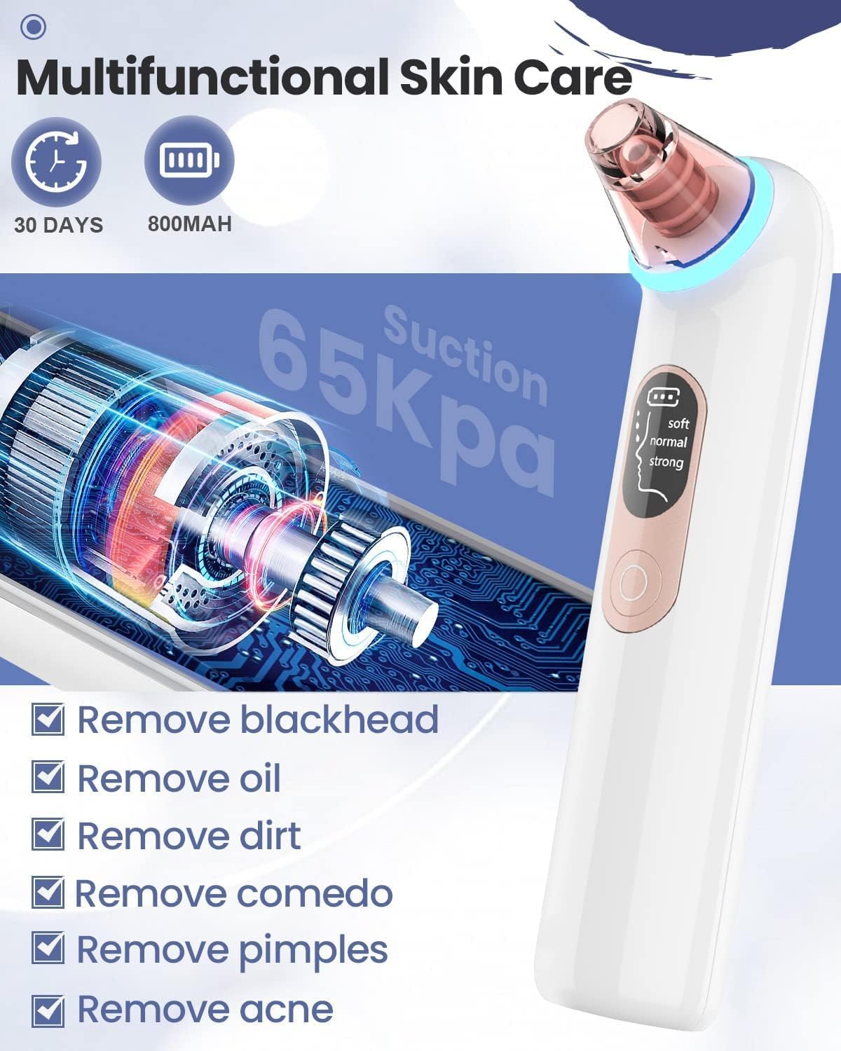 Blackhead Remover Pore Vacuum Removal Extractor Pore Cleaner Tool Kit with Blue Light