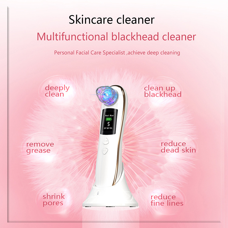 (White) Electric Blackhead Remover Vacuum Acne Cleaning Tools Face Pore Cleaner Extractor Facial Skin Care 6 Suction Heads