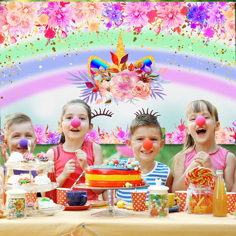 Flower Unicorn Happy Birthday Party Decorations for Girls Watercolor Floral Glitter Cake Table Banner Supplies Studio Props