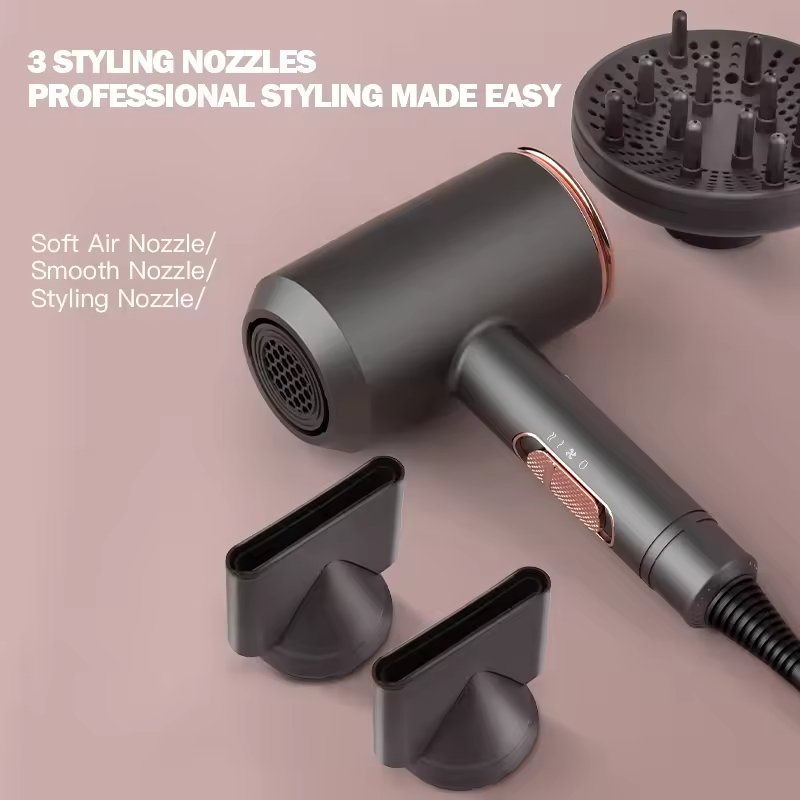 (Grey) Professional Super Sonic Hair Dryer 2000W Ion Blow Dryer High Speed 2000W Hair Dryer Set Household Hotel Salon Hammer Blow Dryer