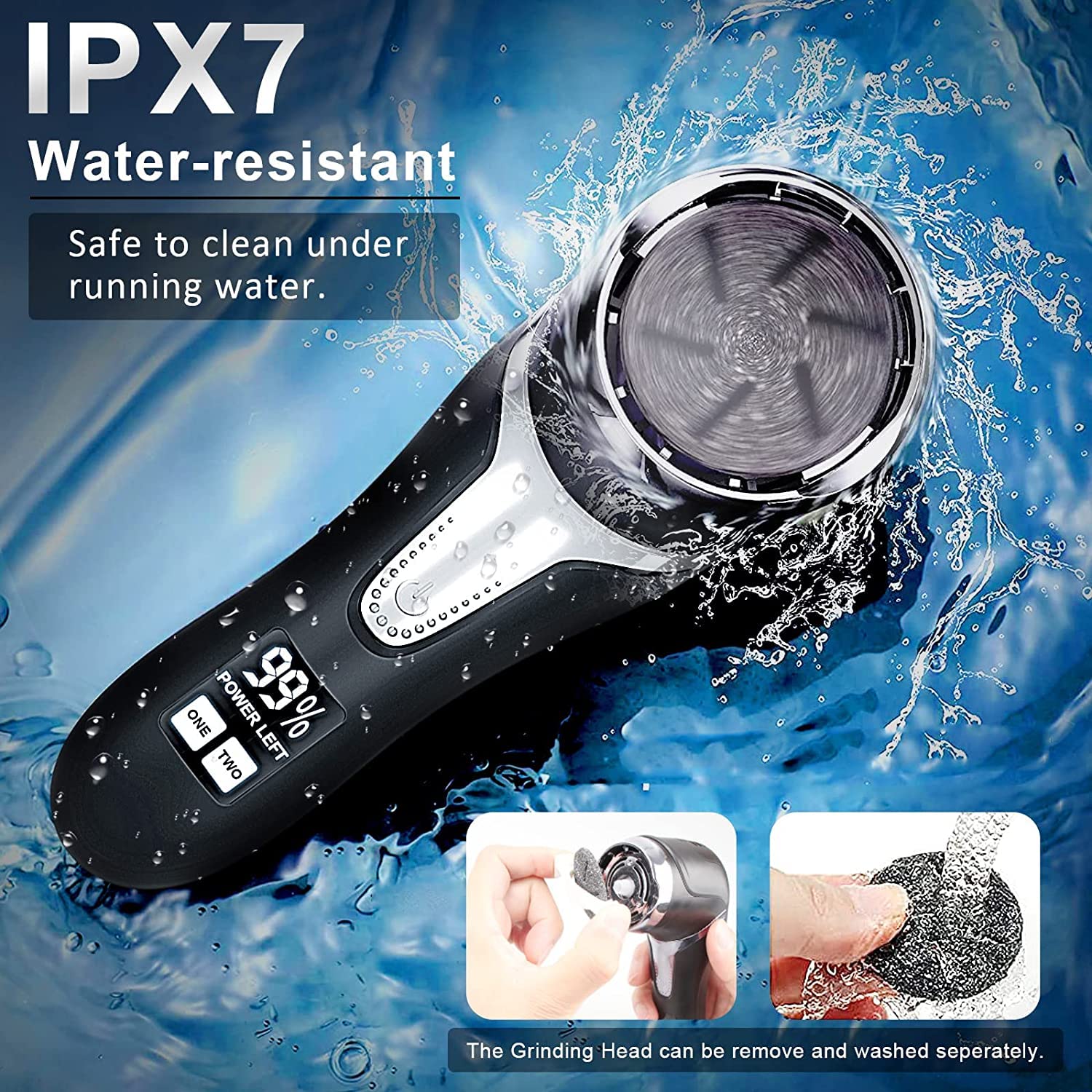 (Black Set A) Electric Foot File Rechargeable Waterproof Hard Skin Remover Foot with Rollers and 2 Speeds Foot Files for Hard Skin and Dead Skin