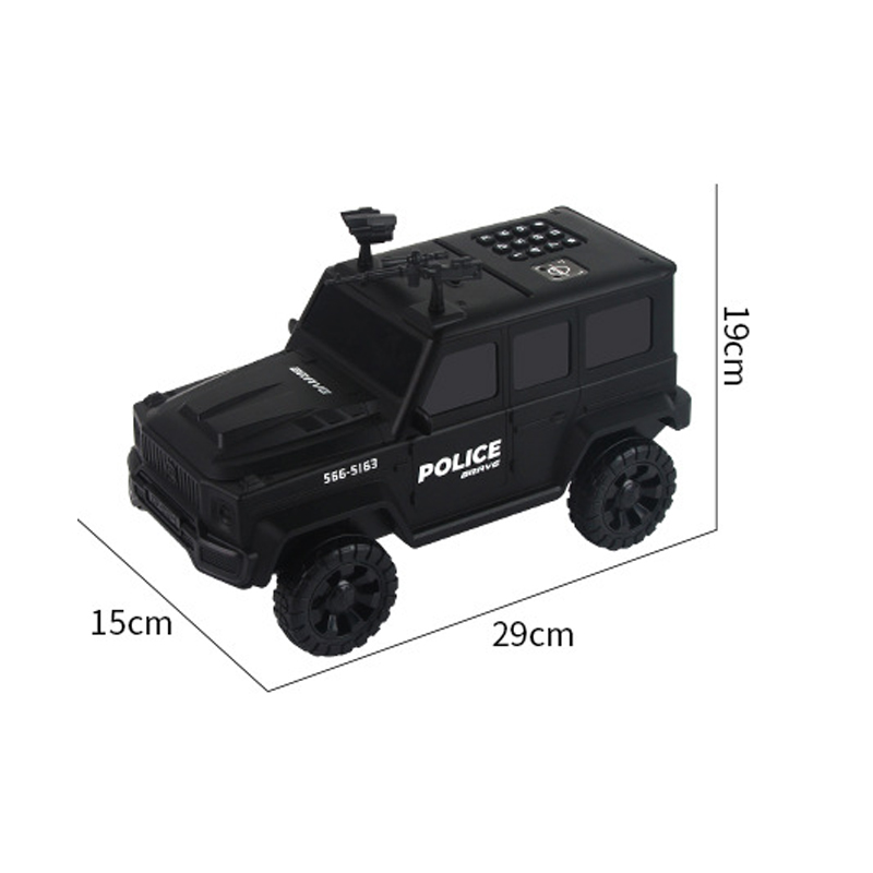 (Black) Face Recognition Police Car Piggy Bank for Kids Electronic Saving Bank Password Cash Pot Safe for Home Saving Pot Child Coin