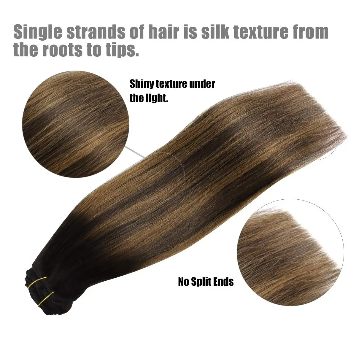 (14inch 75g) Clip In Human Hair Extensions Straight Natural Light Brown Honey Ombre Balayage Black Hair Pieces For Women Clip-in Full Head