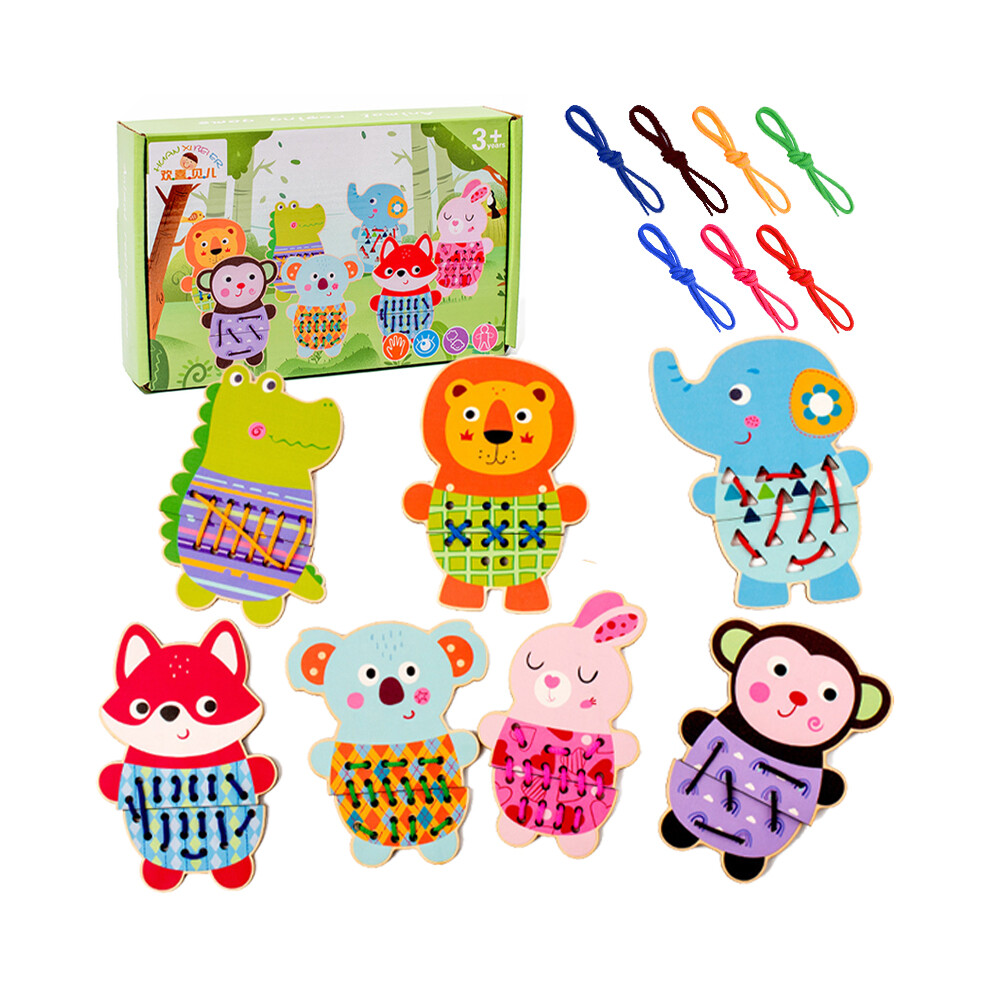 Toddler Animals Threading Lacing Game Montessori Fine Motor Training Thinking Educational Toys Early Learning Materials for Baby